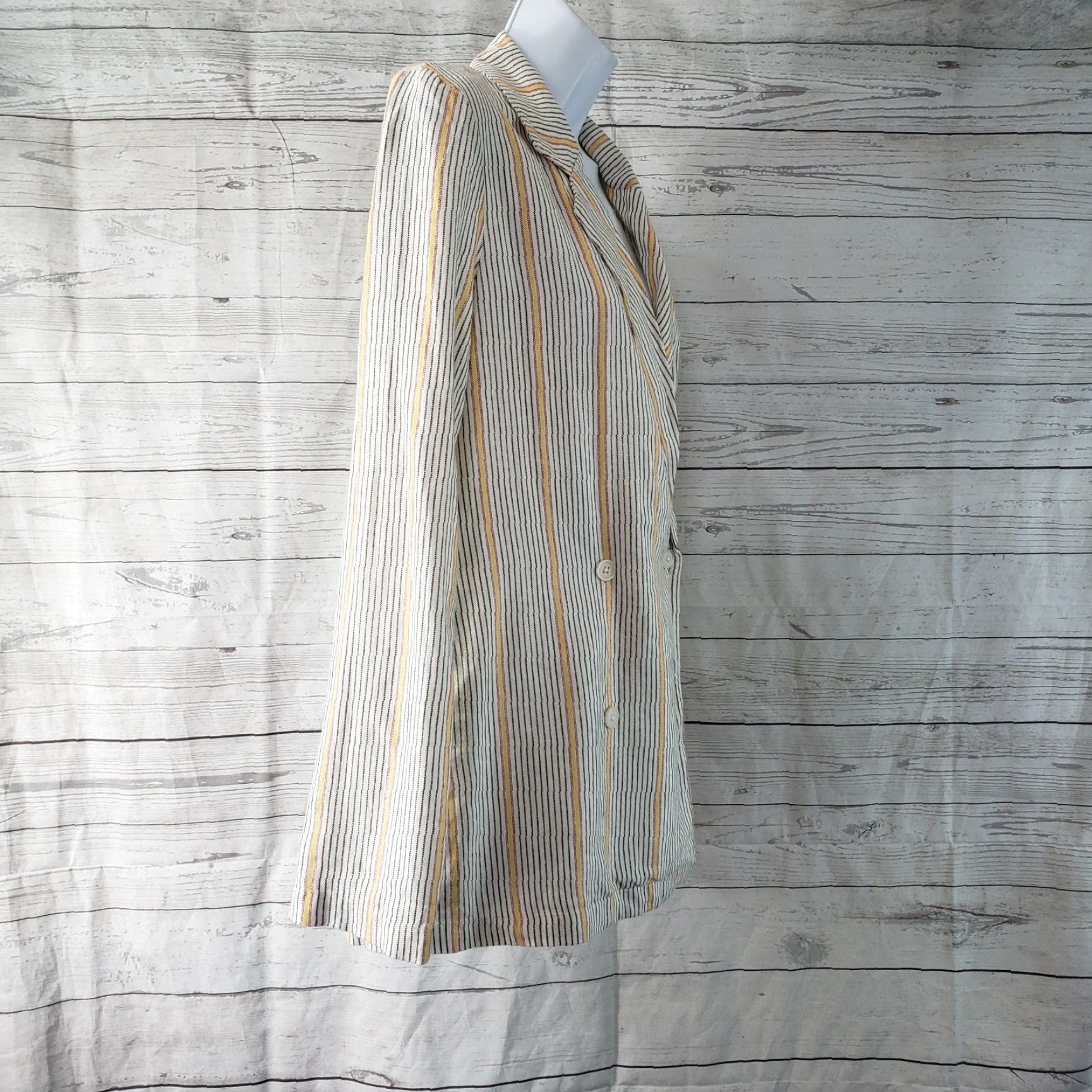 Vintage Wild Fable Blazer Womens Double Breasted Sz Small White Striped Linen Blend Shirt Jacket Size S / US 4 / IT 40 - 3 Thumbnail