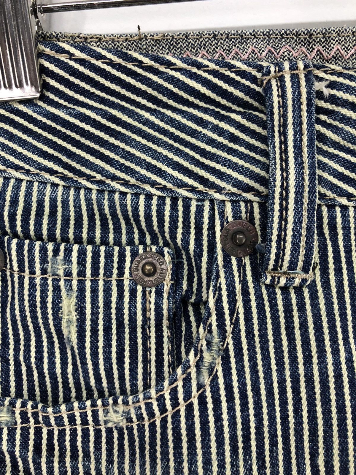 Japanese Brand Vintage Japanese Wave List Distressed Hickory Stripe Jeans Size US 29 - 6 Thumbnail