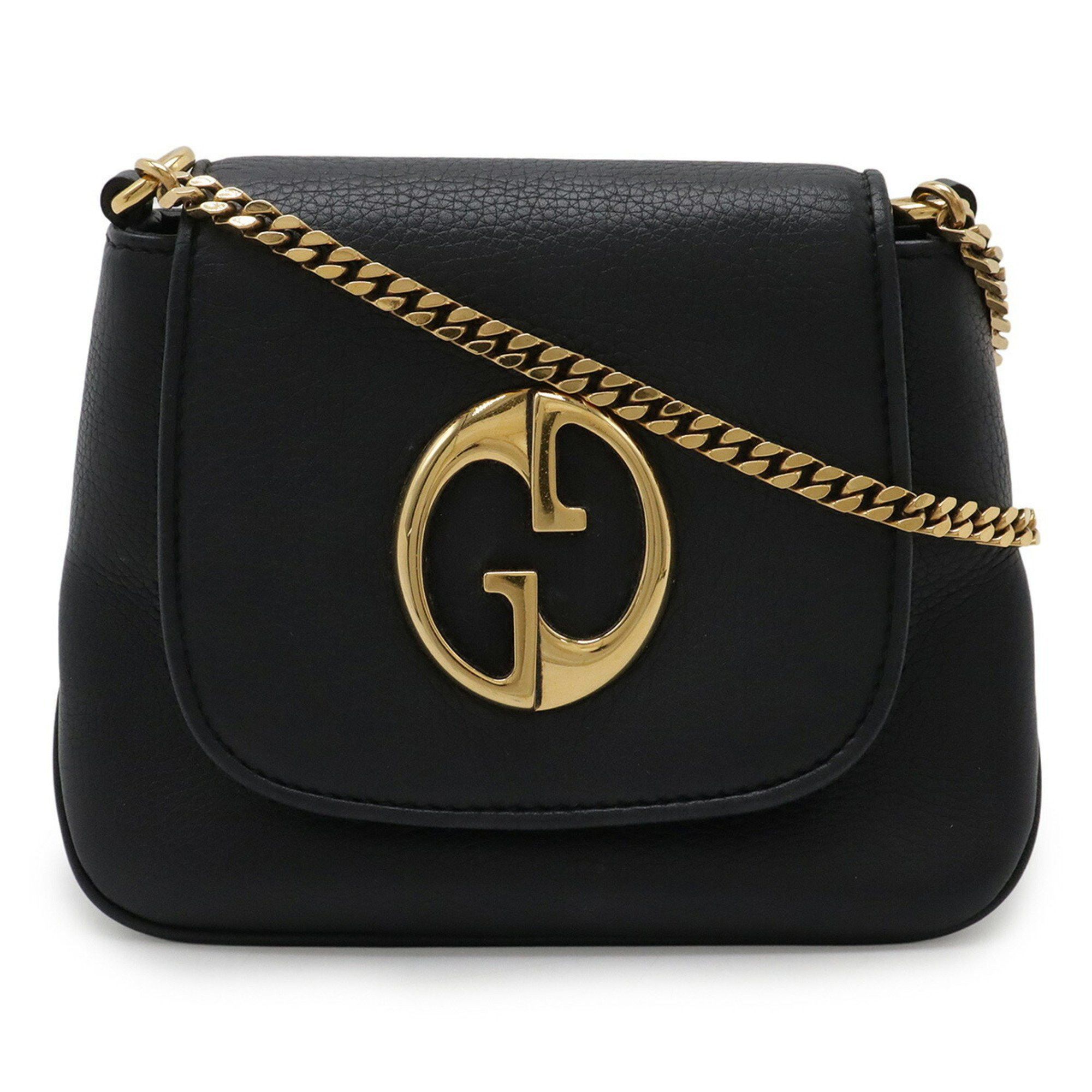 Gucci Double G Detail Chain Bag Shoulder Mini Pochette Leather Black 251821, Women's