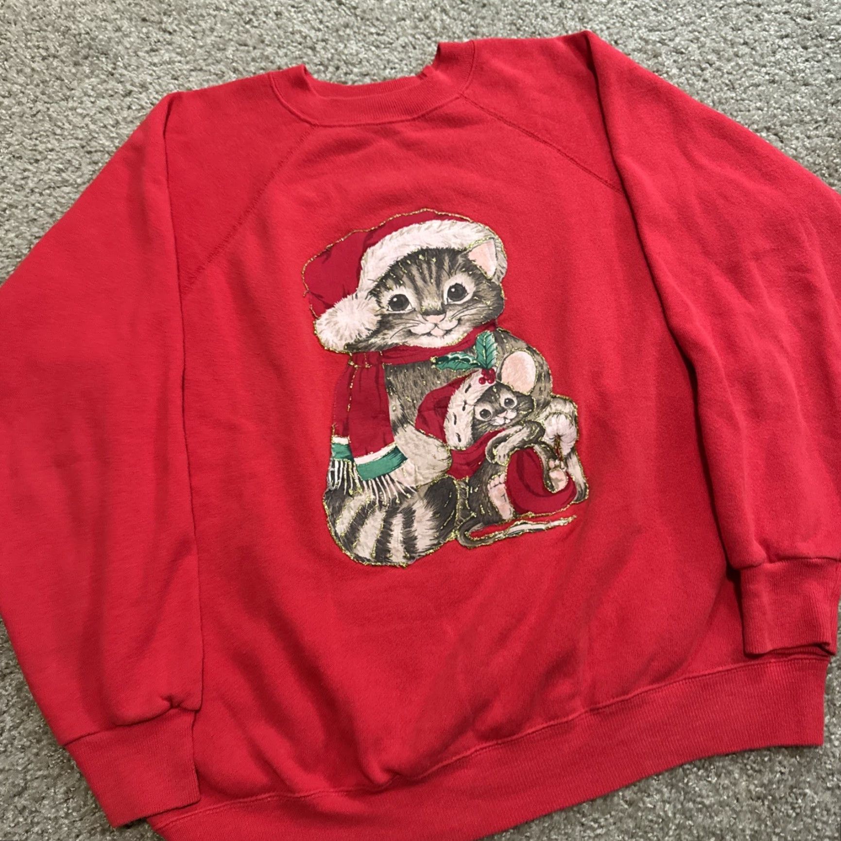 Vintage VINTAGE 90s Christmas Cute Kitty Cat Glitter Holiday Red Crewneck Sweatshirt XL Women Shirt Pullover Crew Neck Activewear Girls? Size XL / US 12-14 / IT 48-50 - 3 Thumbnail