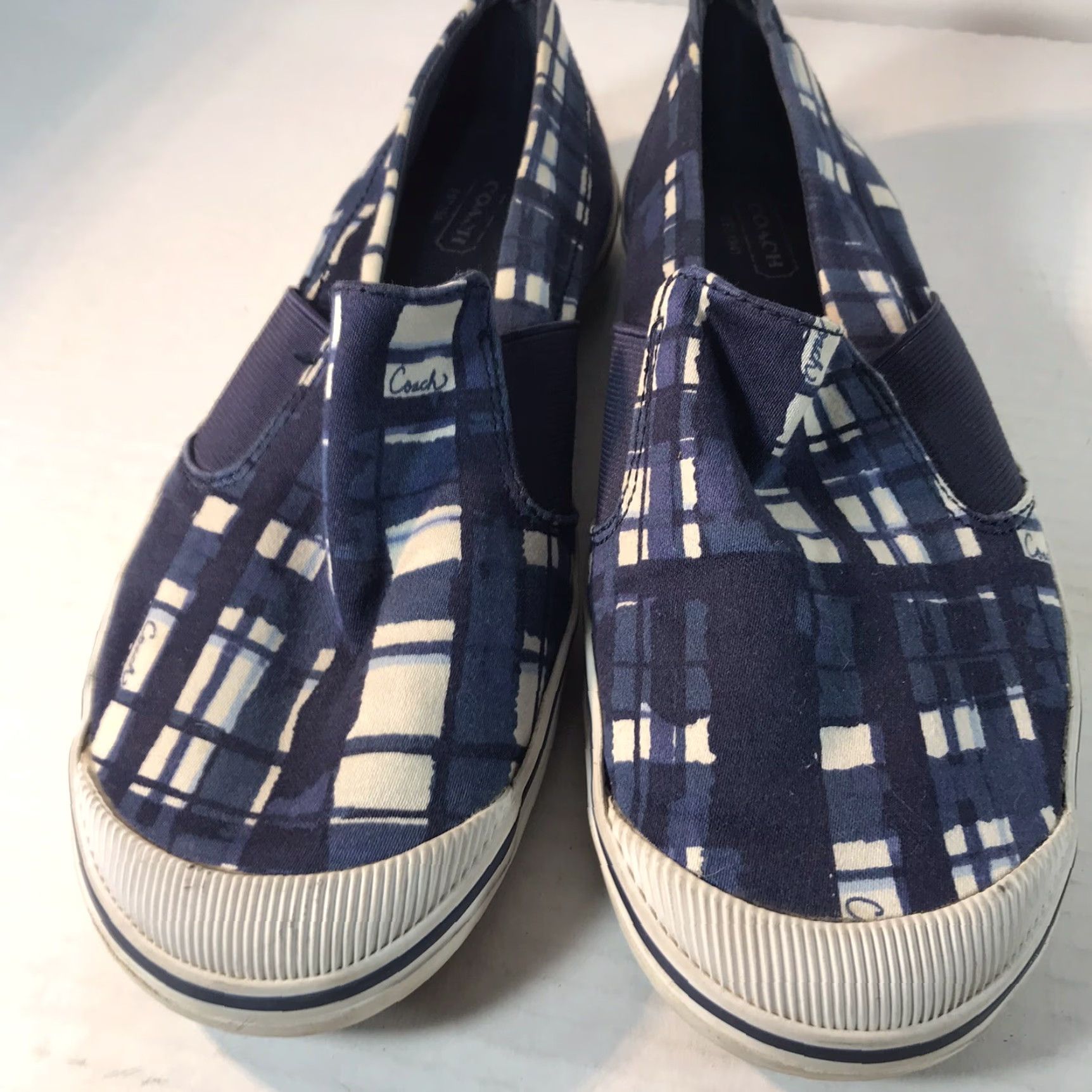 Coach Coach Kaycee Blue/White Plaid Canvas Slip-On Sneakers Womens Size 8.5 B Casual Lightweigh Size US 9 / IT 39 - 5 Thumbnail
