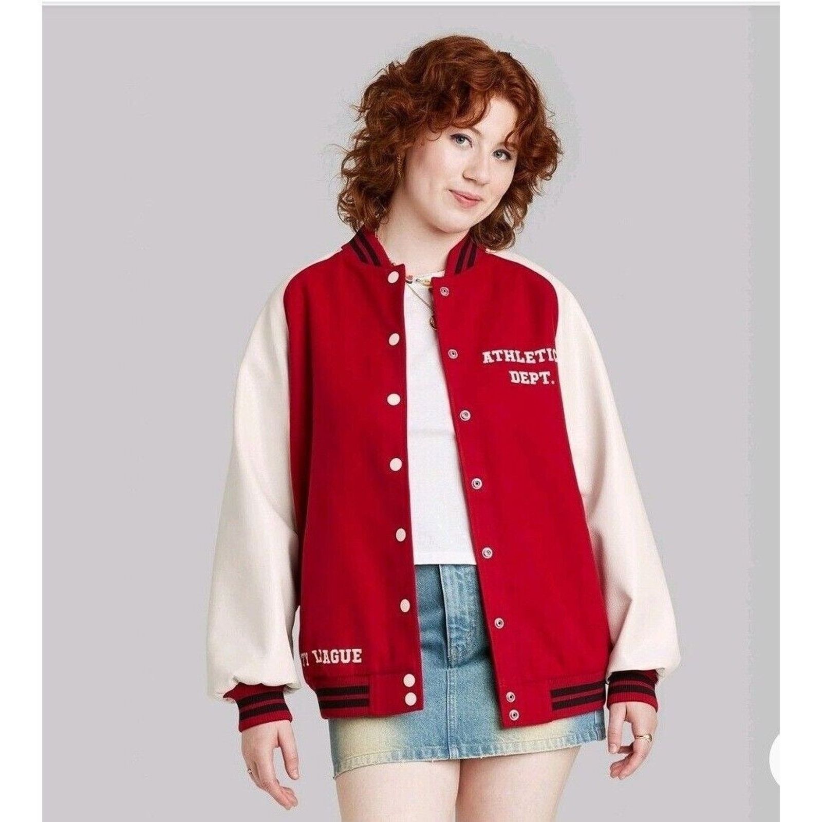Other Wild Fable Women's Red Faux Leather Button Down Varsity Jack Size S / US 4 / IT 40 - 1 Thumbnail