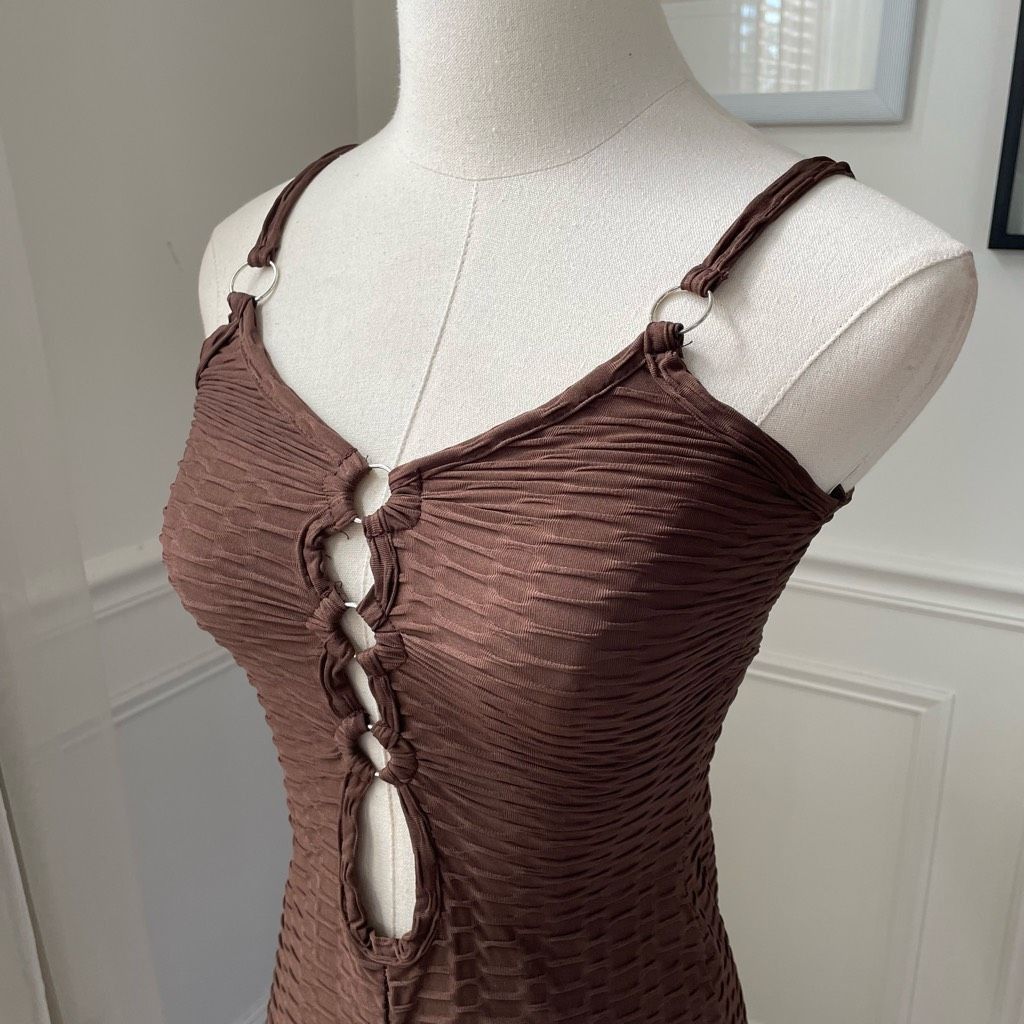 Other NWT PrettyLittleThing Chocolate Brown Textured Ring Detail B Size S / US 4 / IT 40 - 6 Thumbnail