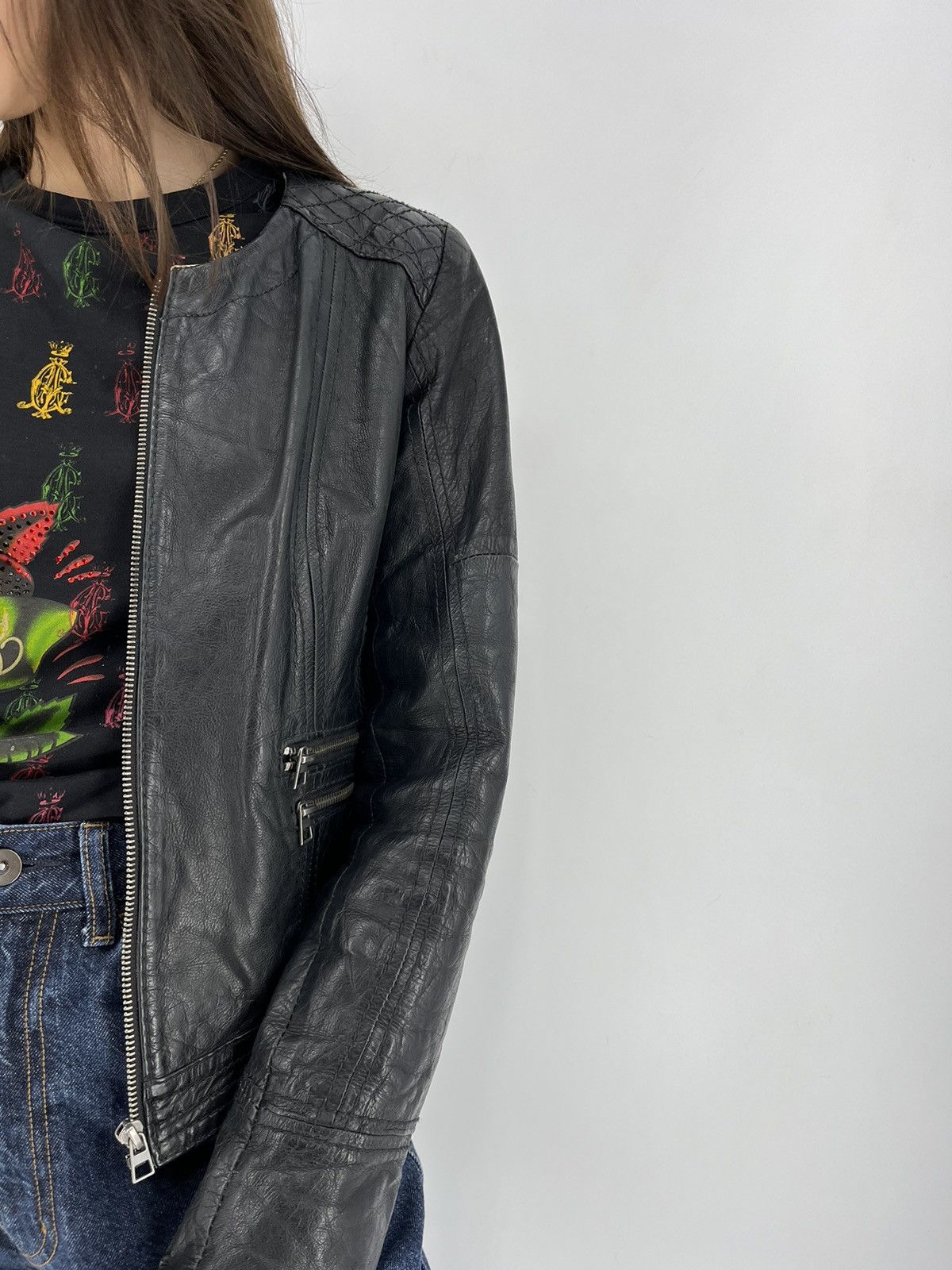 Bershka Bershka Black Authentic Leather Fitted Motorcycle Jacket Size M / US 6-8 / IT 42-44 - 3 Thumbnail