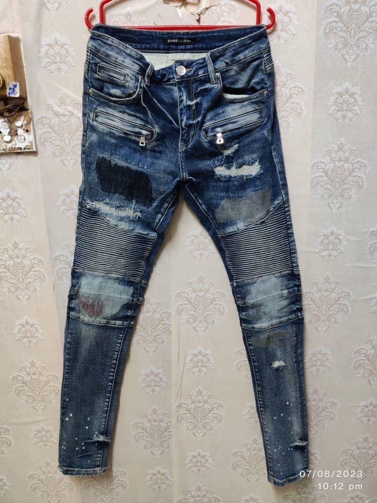 Embellish EMBELLISH BIKER JEANS DISTRESSED SKINNY FIT Size US 31 - 1 Thumbnail