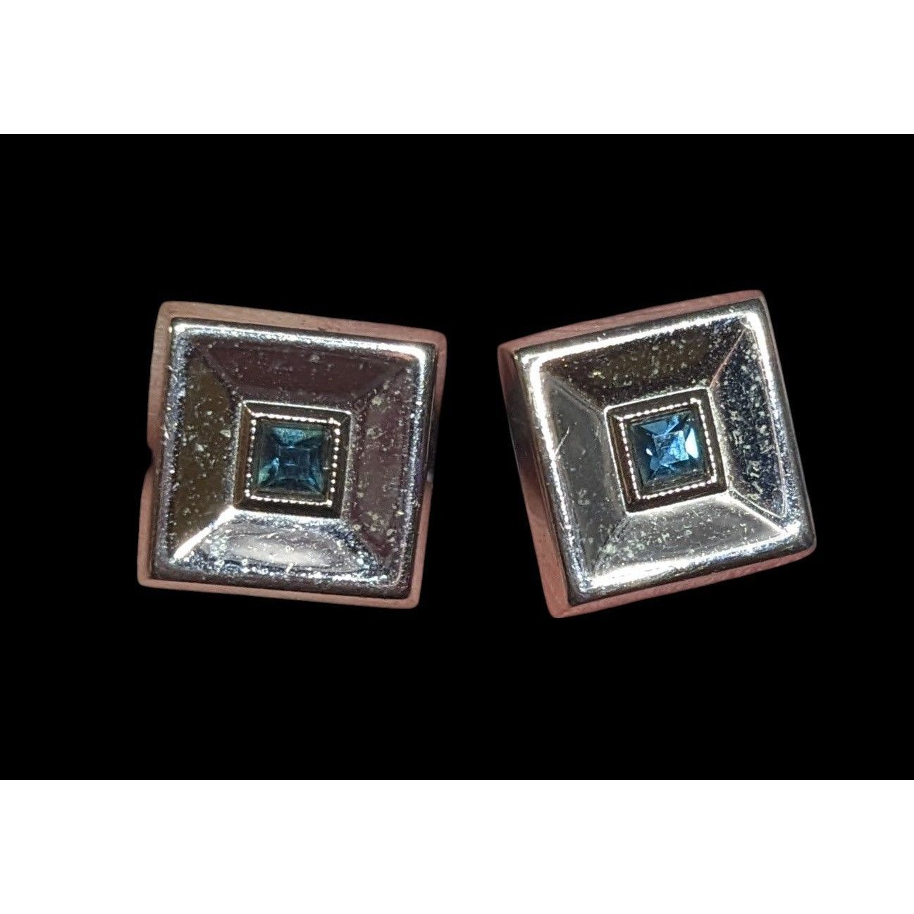 Other Vintage Square Silver Tone Cufflinks With Blue Gem Accents Size ONE SIZE - 2 Thumbnail