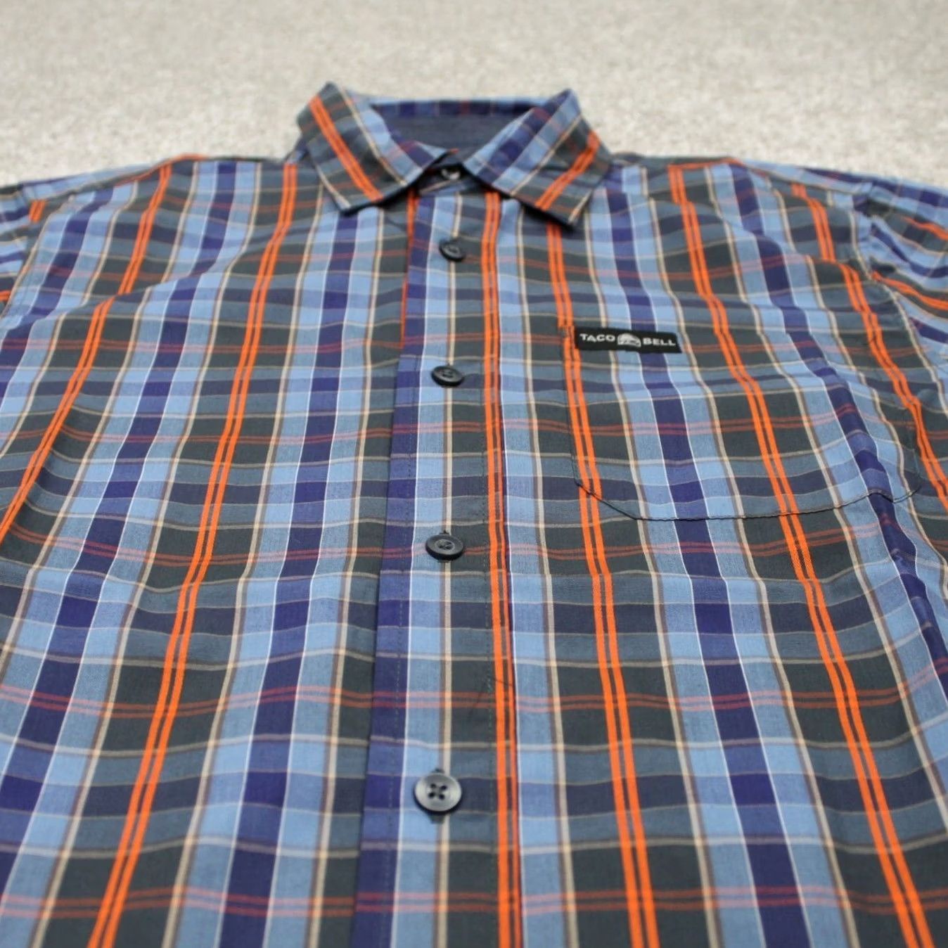 Bell Taco Bell Mens Small Blue/Orange Plaid Short Sleeve Button-Up Shirt Size US S / EU 44-46 / 1 - 4 Thumbnail
