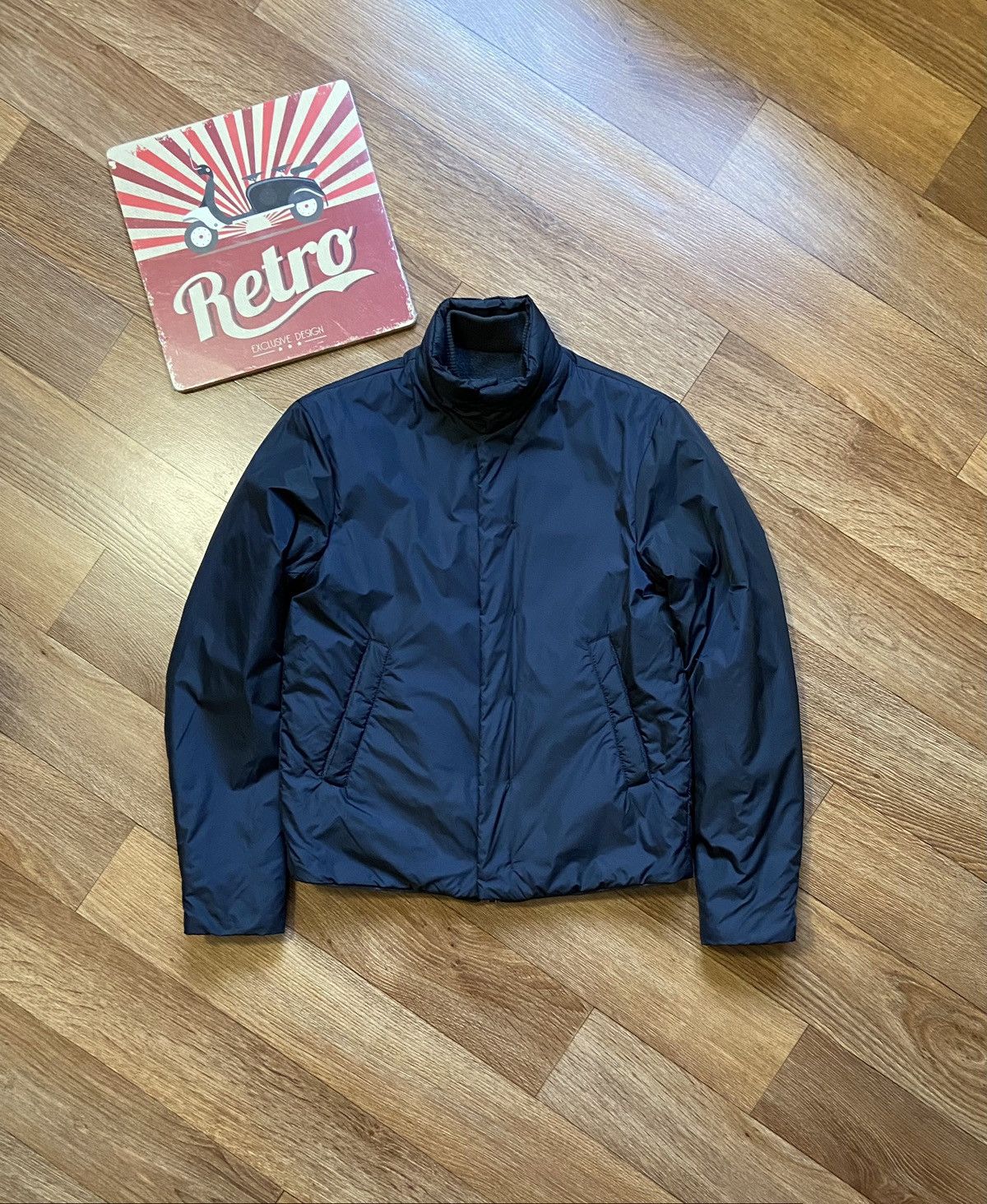 image of Vintage Emporio Armani Reversible Nylon Fleece Heavy Jacket in Dark Blue, Men's (Size Small)