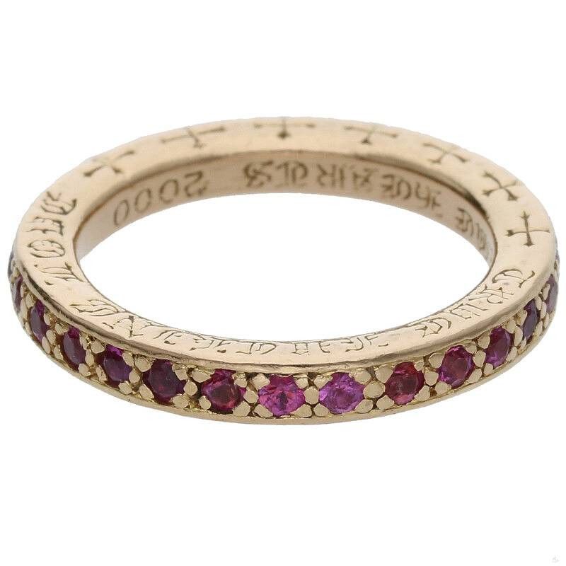 Pre-owned Chrome Hearts Pave Pink Sapphire Gold Ring - Size 6