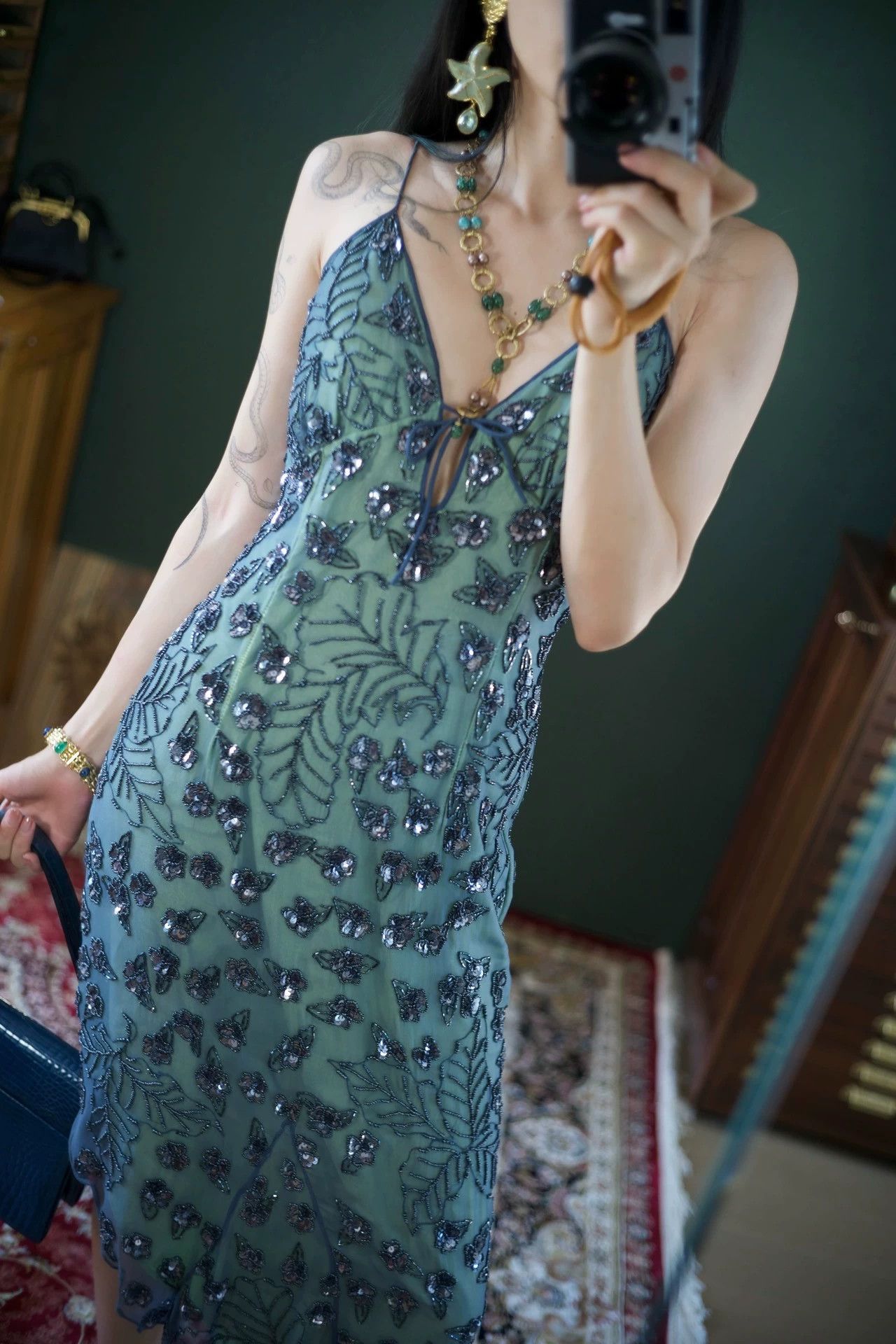 Vintage Vintage Goth Witch Silk Beaded Floral Asymmetric Dress M/L Size M / US 6-8 / IT 42-44 - 2 Thumbnail