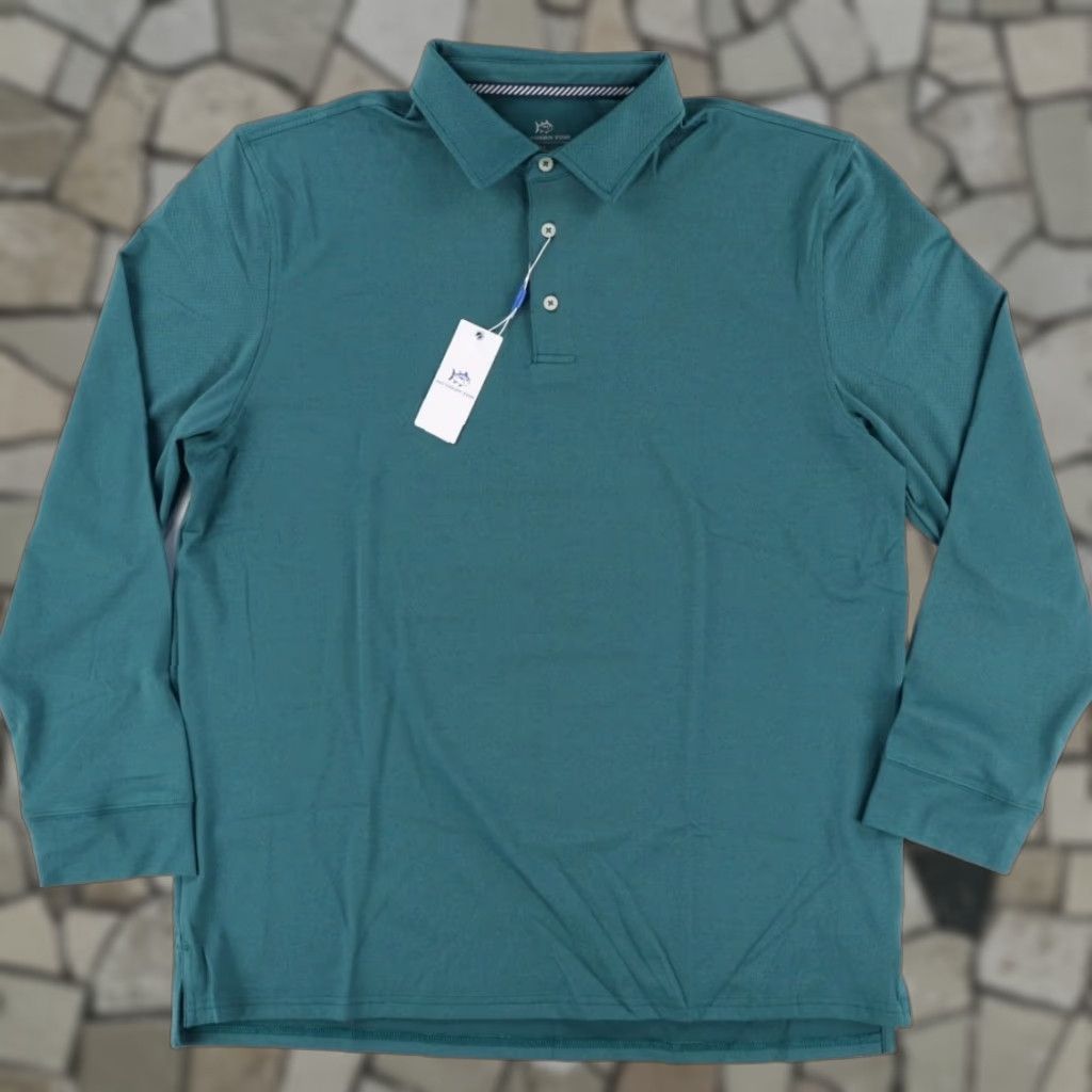 Southern Tide Southern Tide Belfair Perf Stretch Long Sleeve Polo Shirt Green Men's XL Size US XL / EU 56 / 4 - 1 Thumbnail