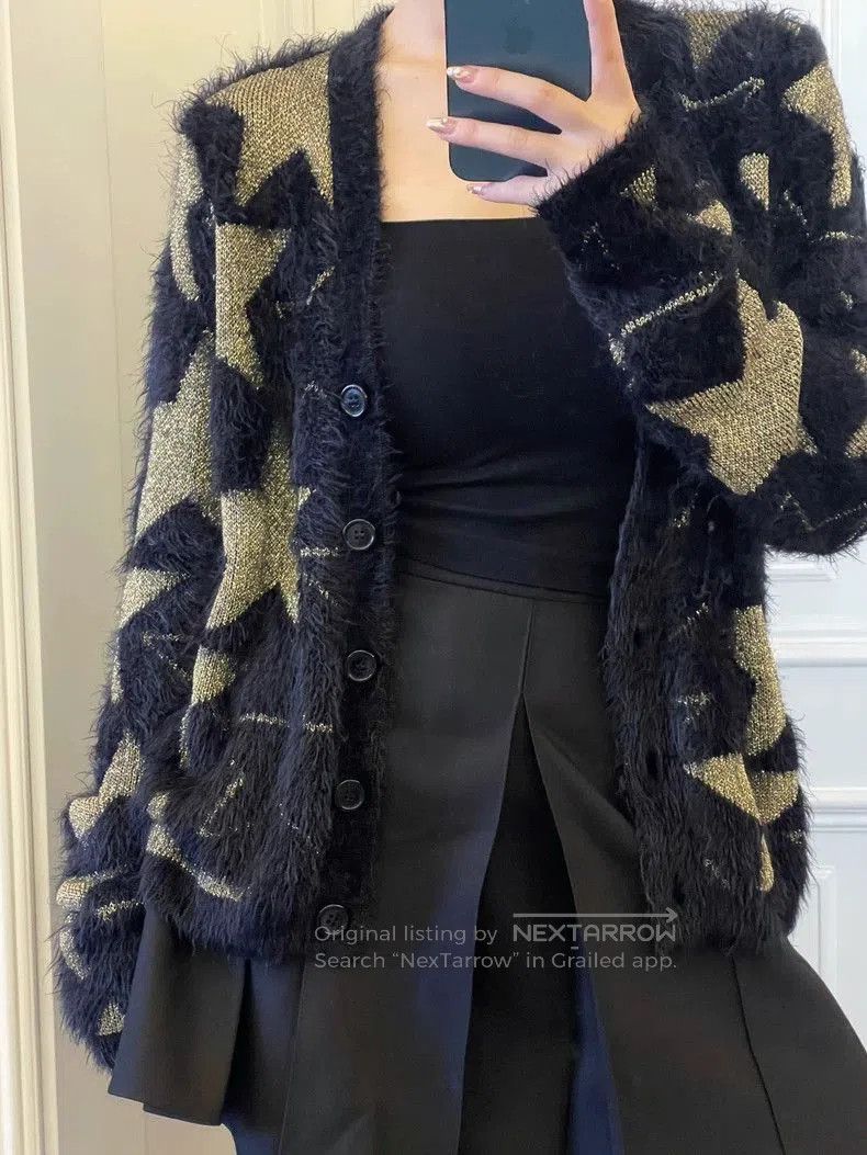 SLP Mohair Gold Star Pattern Cardigan