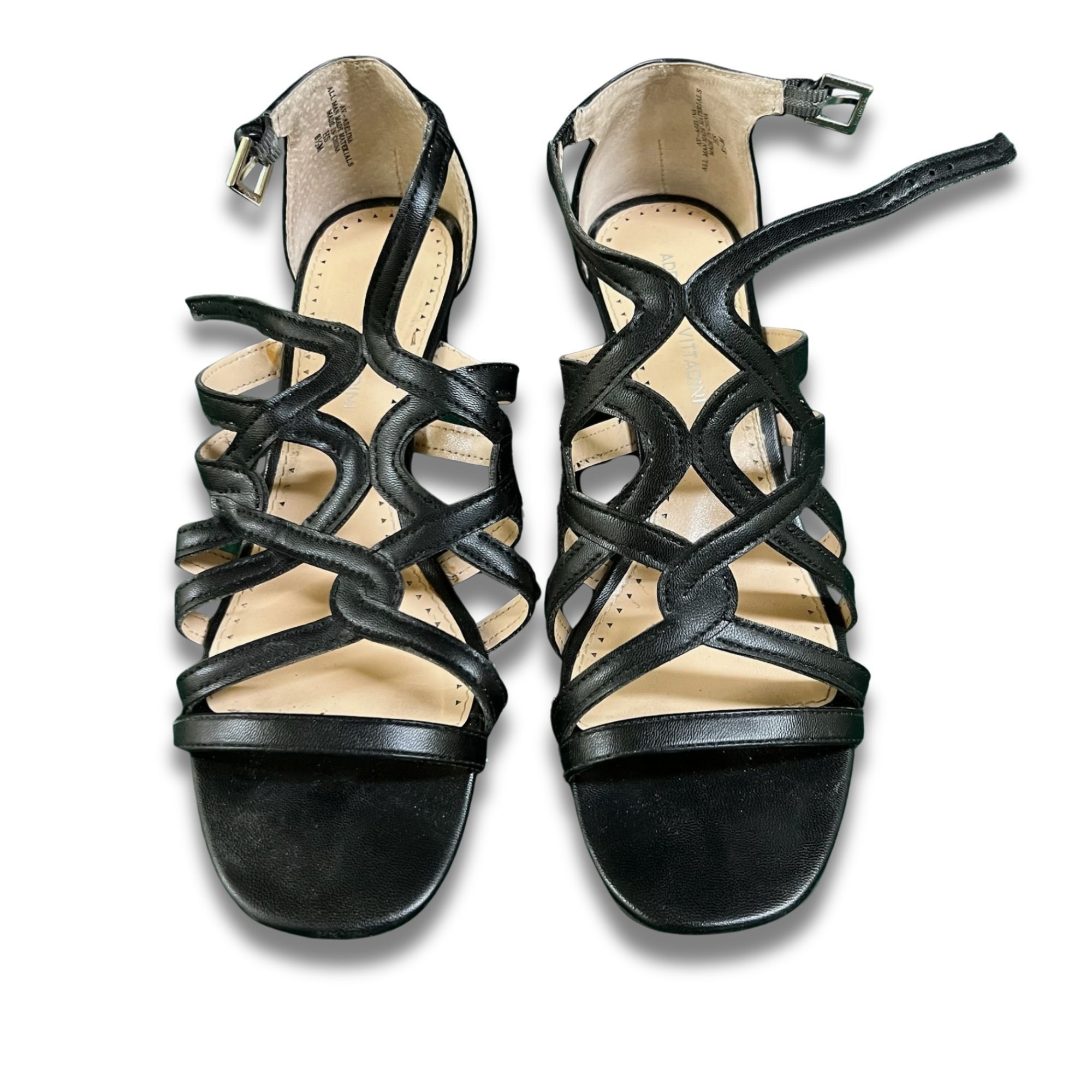 Other ADRIENNE VITTADINI Abelina Strappy Black Leather Wedge Sanda Size US 8.5 / IT 38.5 - 2 Thumbnail