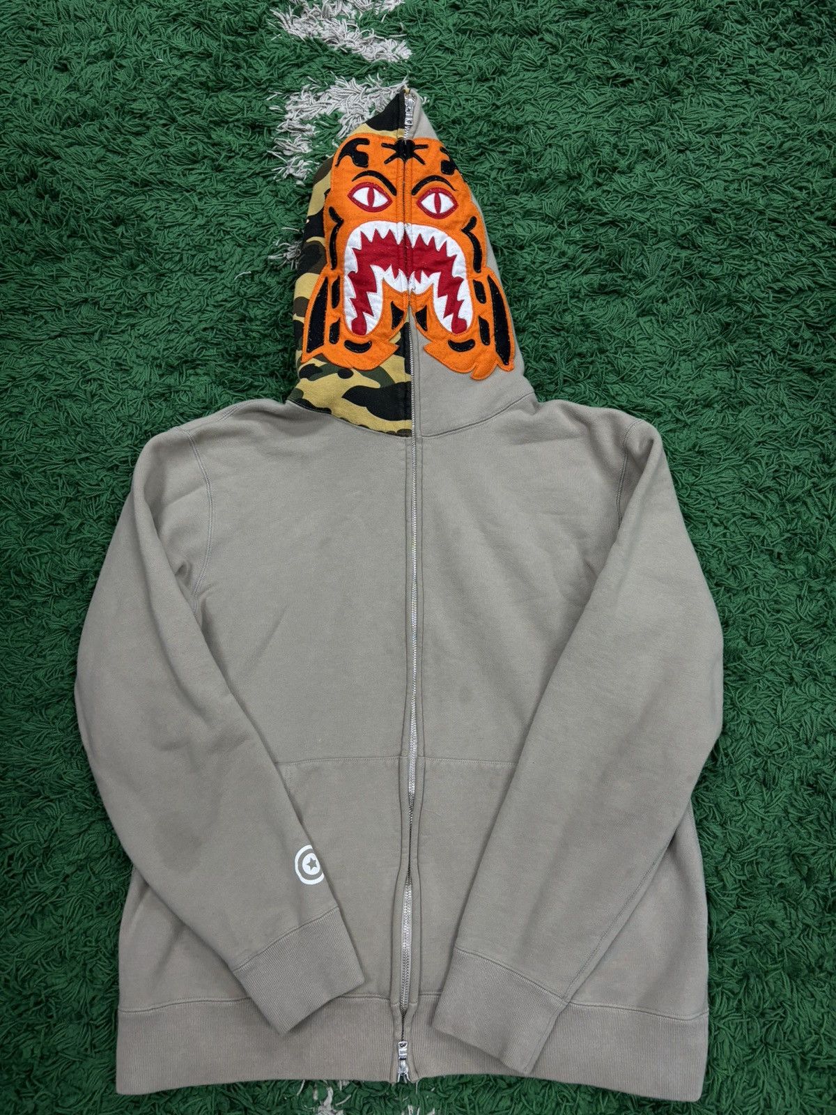 image of Bape Tiger Full Zip Hoodie in Beige, Men's (Size 2XL)