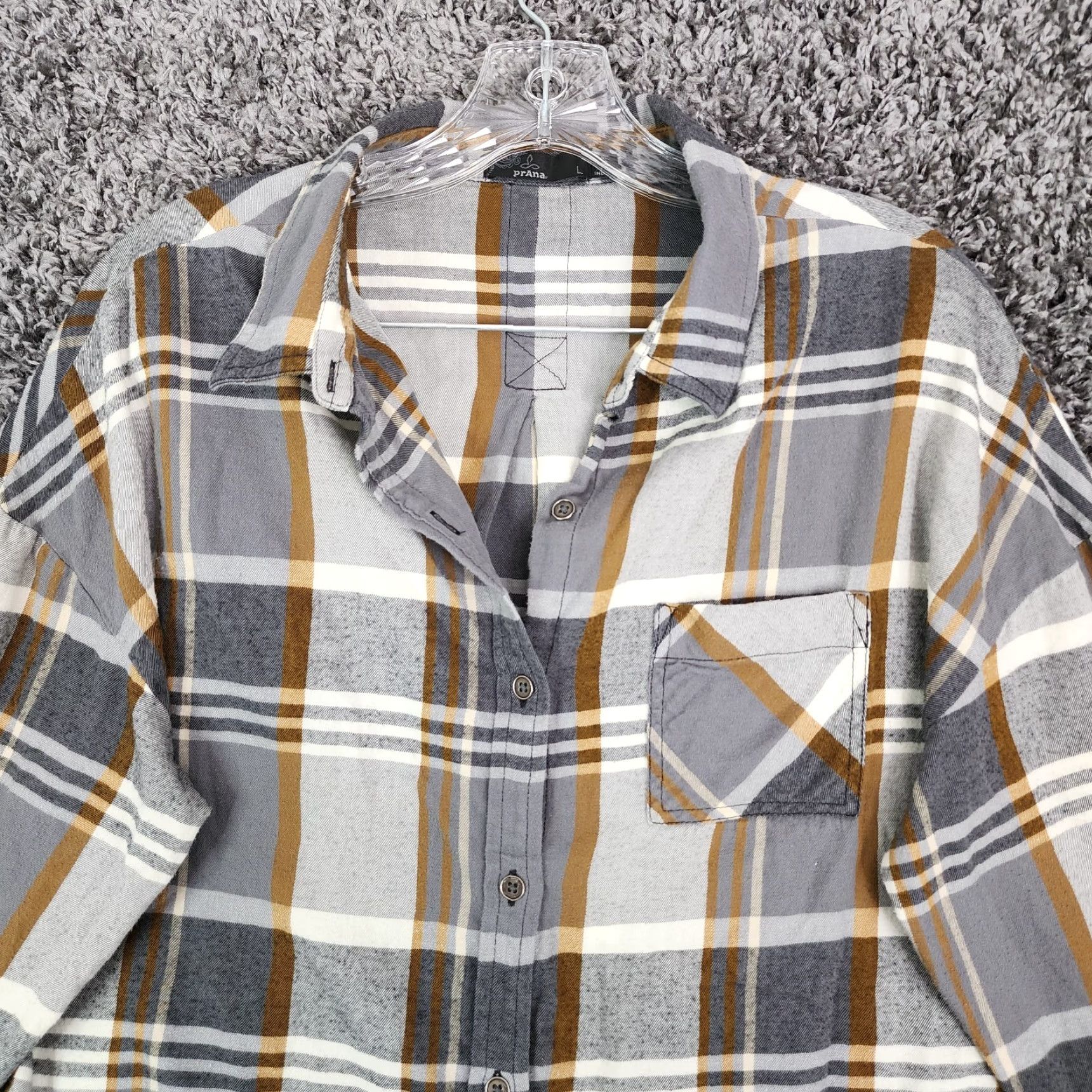 Prana prAna Shirt Women Size L Gray Plaid Long Sleeve Button-Up Womens Size L / US 10 / IT 46 - 3 Thumbnail