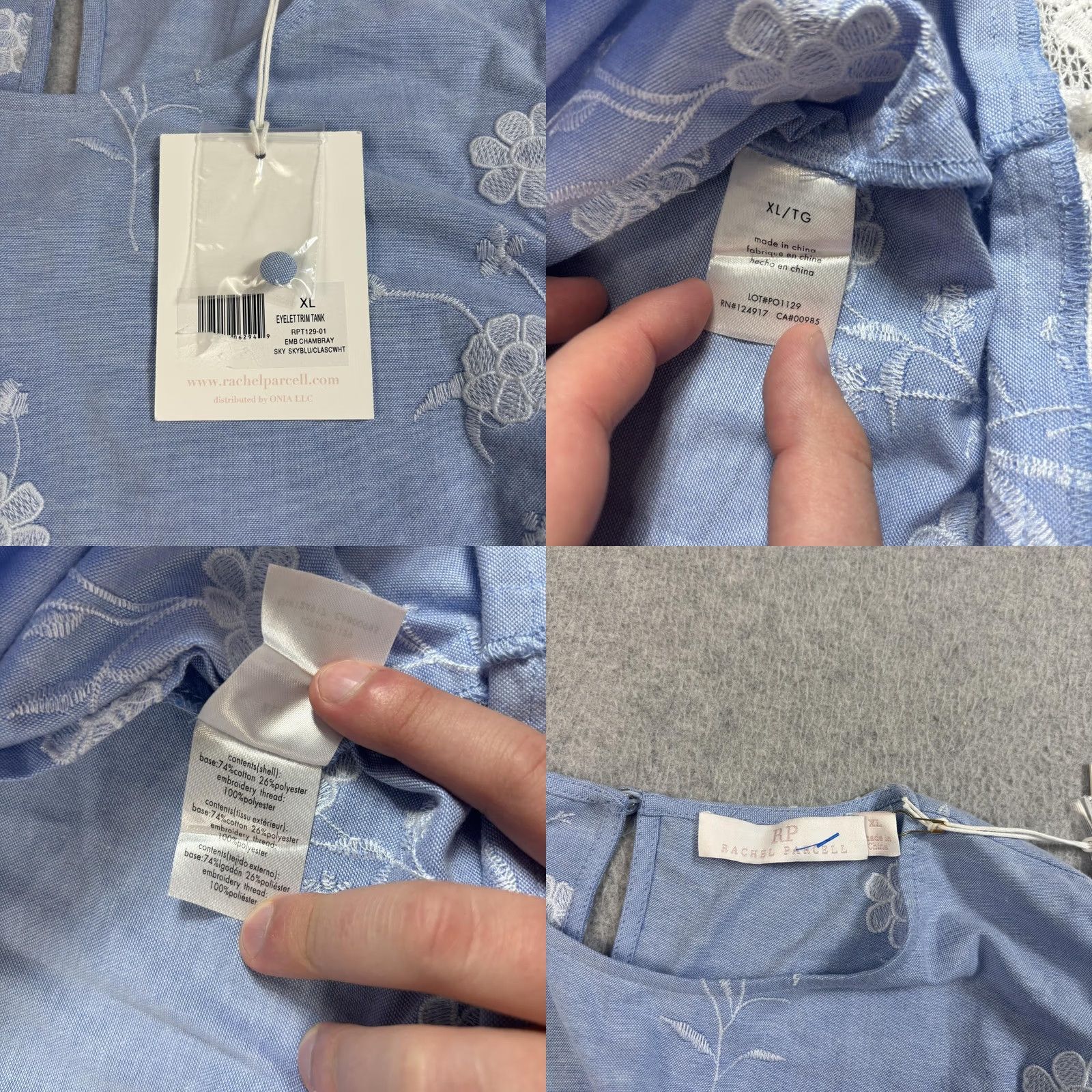 Vintage Rachel Parcell Tank Shorts Set Womens XL/14 Sky Blue Eyelet Cottage Coquette Outfit/Set Size 40" / US 18 - 9 Thumbnail