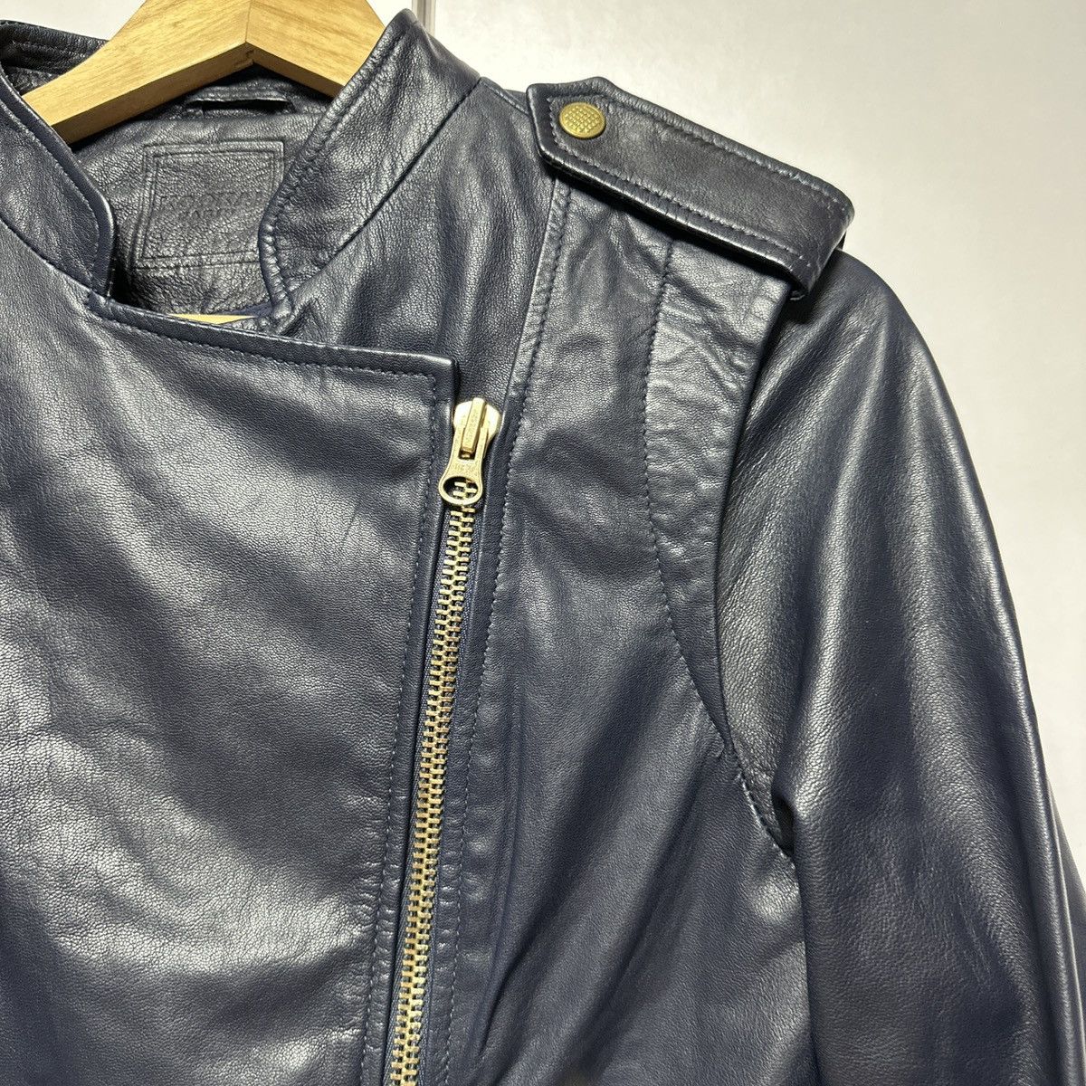 Other Kookai Paris Genuine Leather Biker Jacket Navy Blue Y2K Size S / US 4 / IT 40 - 5 Thumbnail