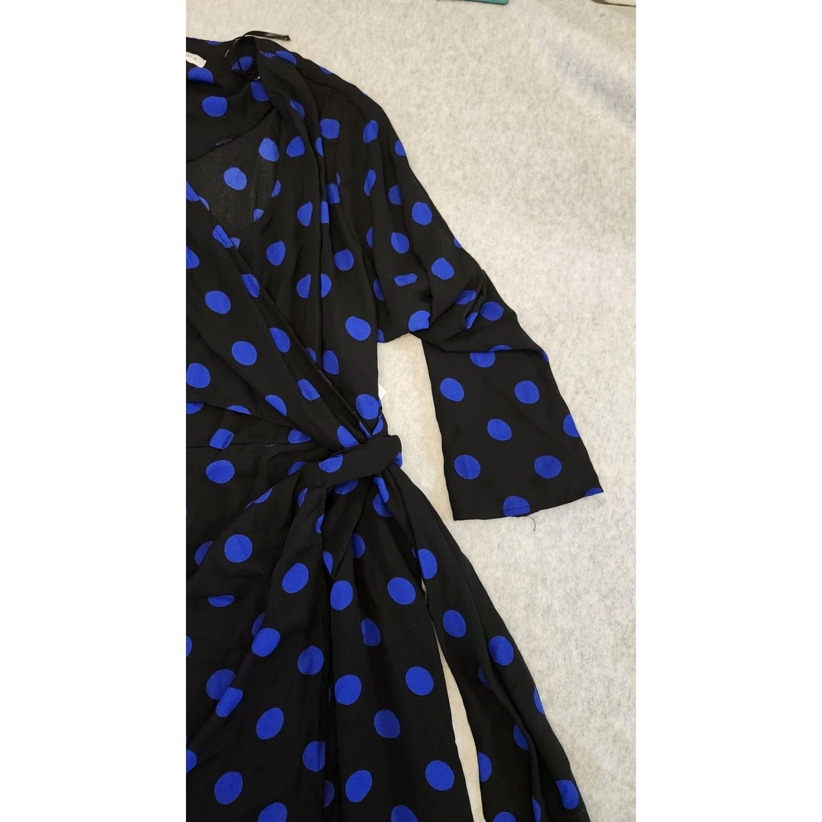 Vintage Emma & Michele Dress Womens XL Black Blue Polka Dot Wrap Long Sleeve Style Size XL / US 12-14 / IT 48-50 - 5 Thumbnail