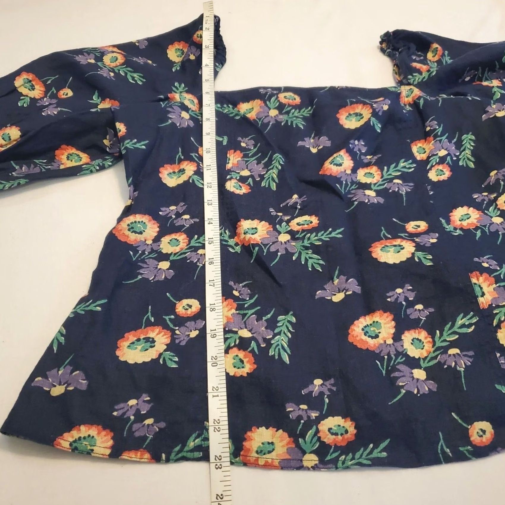 Polo Ralph Lauren Polo Ralph Lauren Blue Floral Peasant Shirt Linen Puff Short Sleeve Top 10 Womens Size L / US 10 / IT 46 - 6 Thumbnail