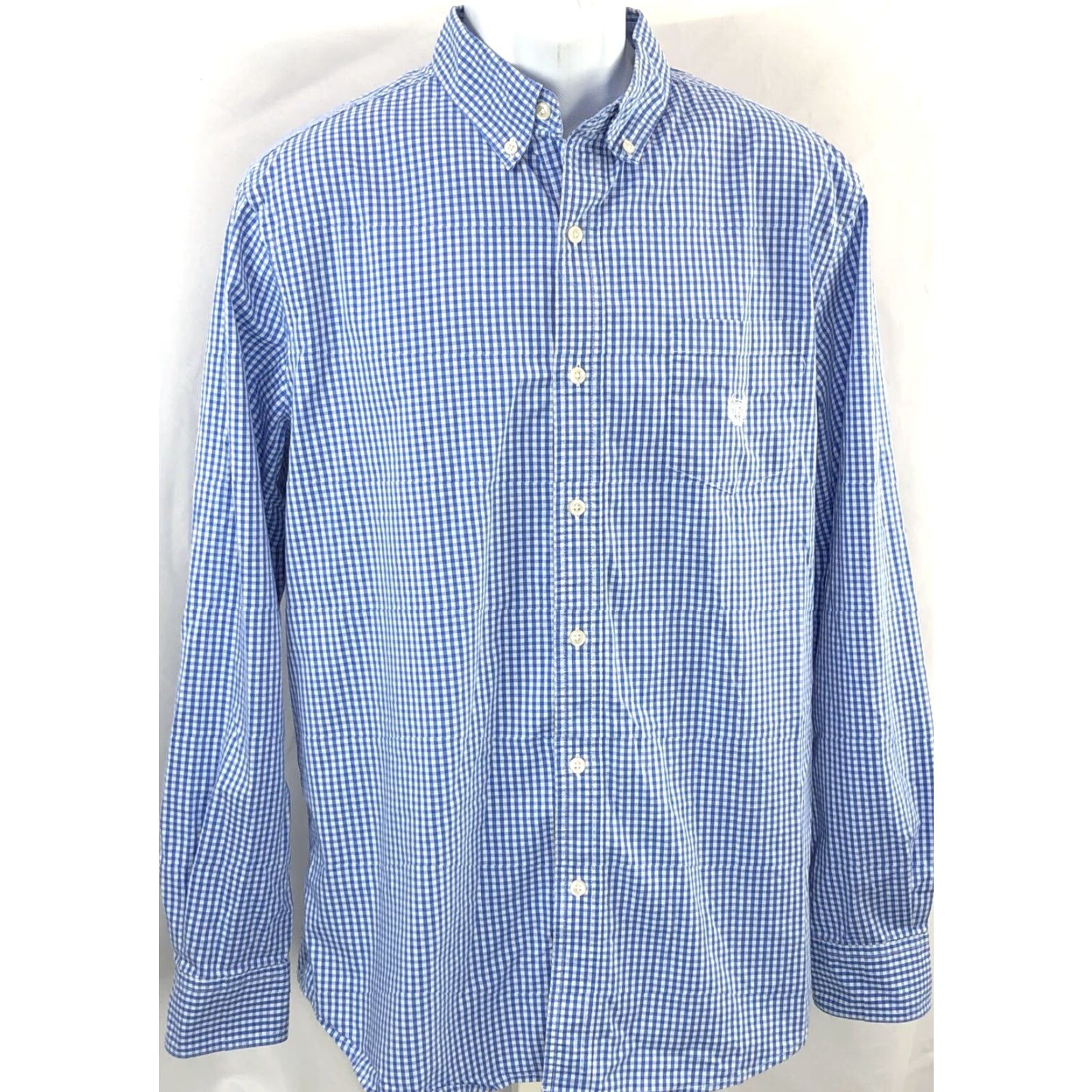 Chaps RL Chaps Oxford Button Up L Blue White Gingham Plaid Long Sleeve Pocket Preppy Size US L / EU 52-54 / 3 - 5 Thumbnail