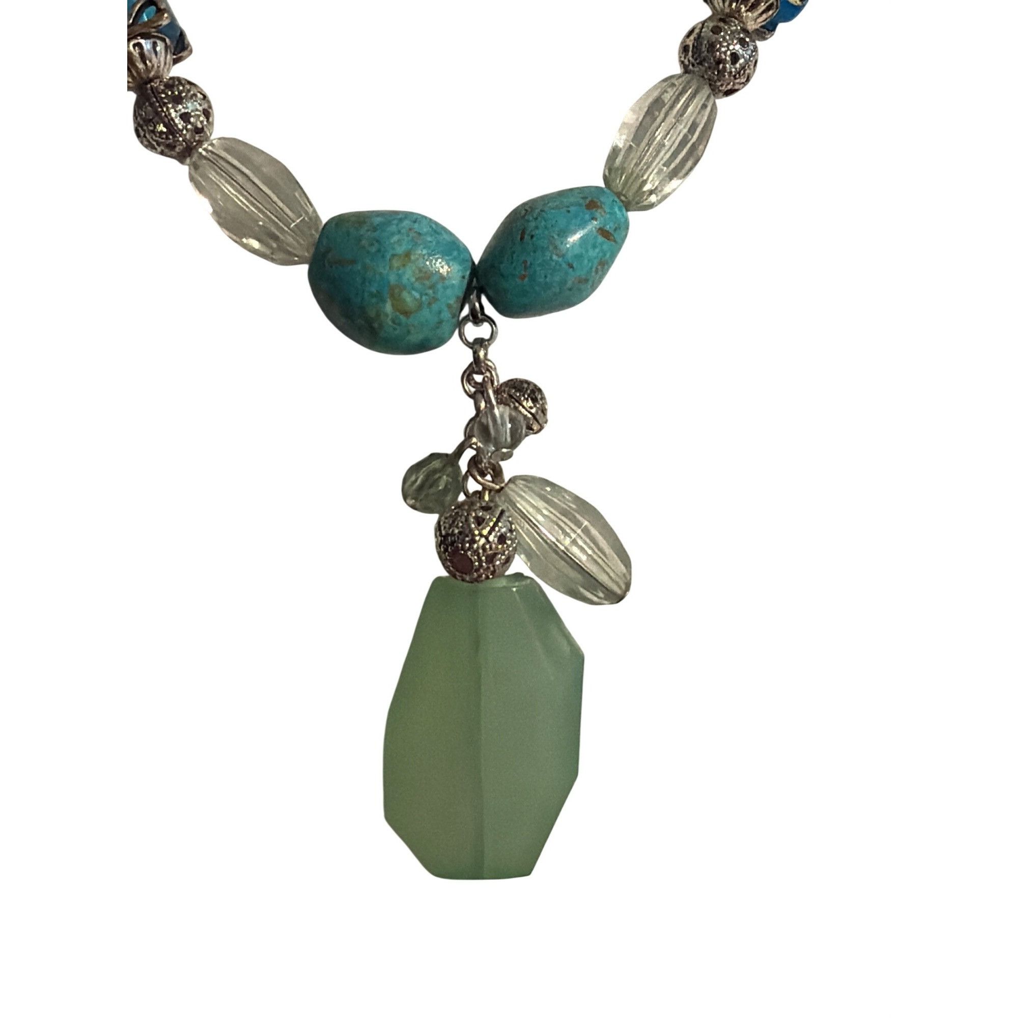 Other Vintage Avon Silver Tone Beaded Necklace Blue Green Pendant Size ONE SIZE - 2 Thumbnail