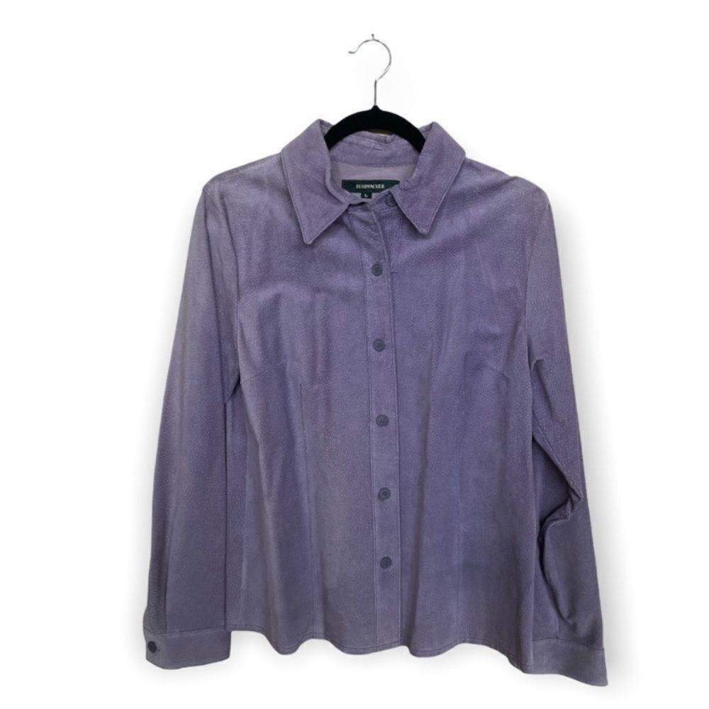 Other Bushwacker Purple Leather Button Down Blouse Women’s Size L Size L / US 10 / IT 46 - 1 Thumbnail