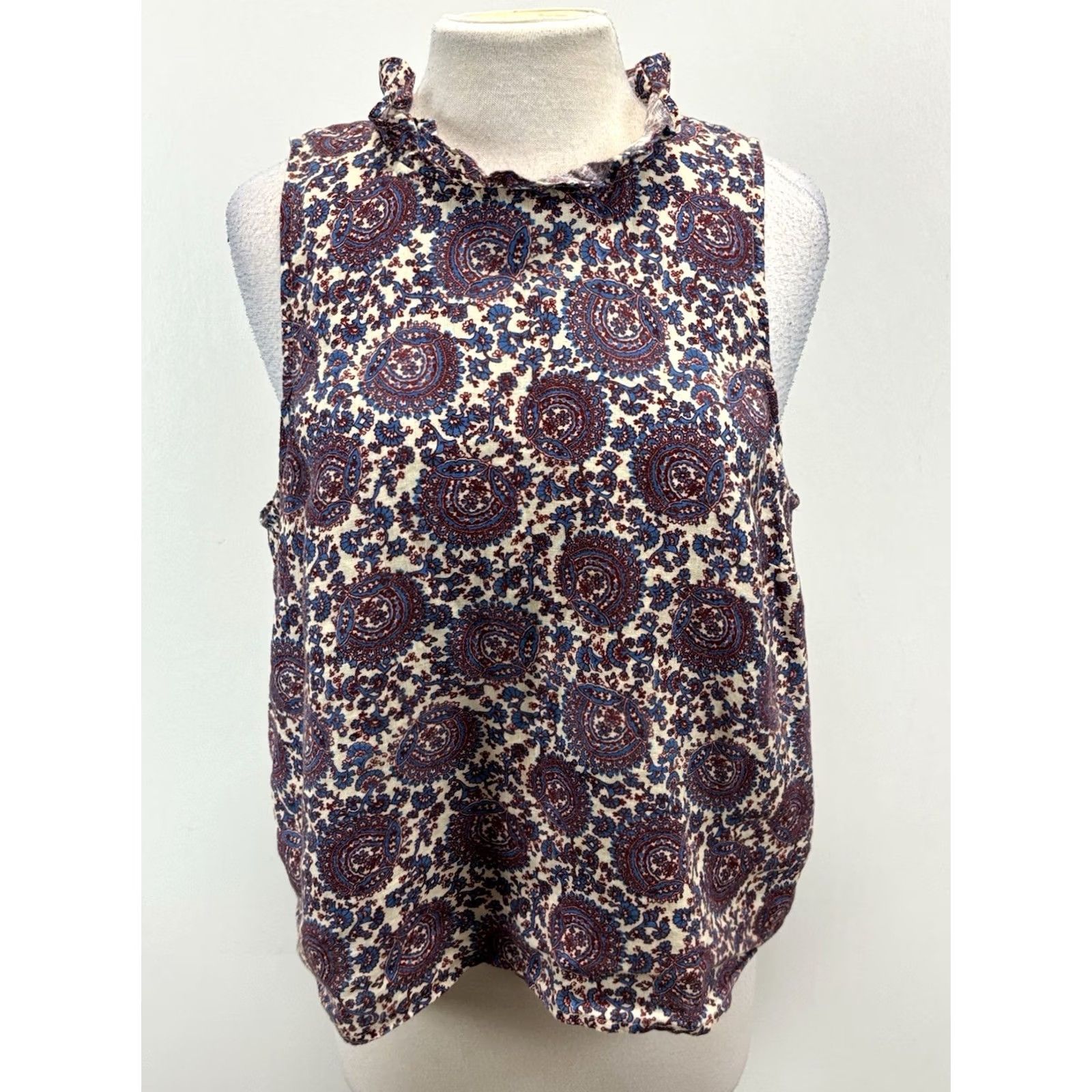 J.Crew J.CREW Top Women’s L Fleur Sleeveless Paisley Floral Ruffle Neck Blouse Linen Shirt Blouse Linen Multicolor Women Regular L Size L / US 10 / IT 46 - 2 Thumbnail
