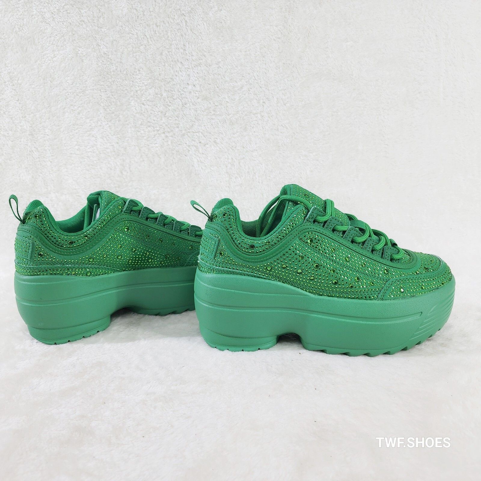 Ultra Cush Kelly Green Rhinestone Platform Sneakers (US Shoe