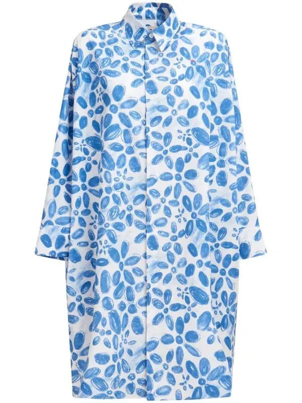 Marni o1w1db11125 Floral-Print Shirt Dress in Blue Size L / US 10 / IT 46 - 1 Thumbnail