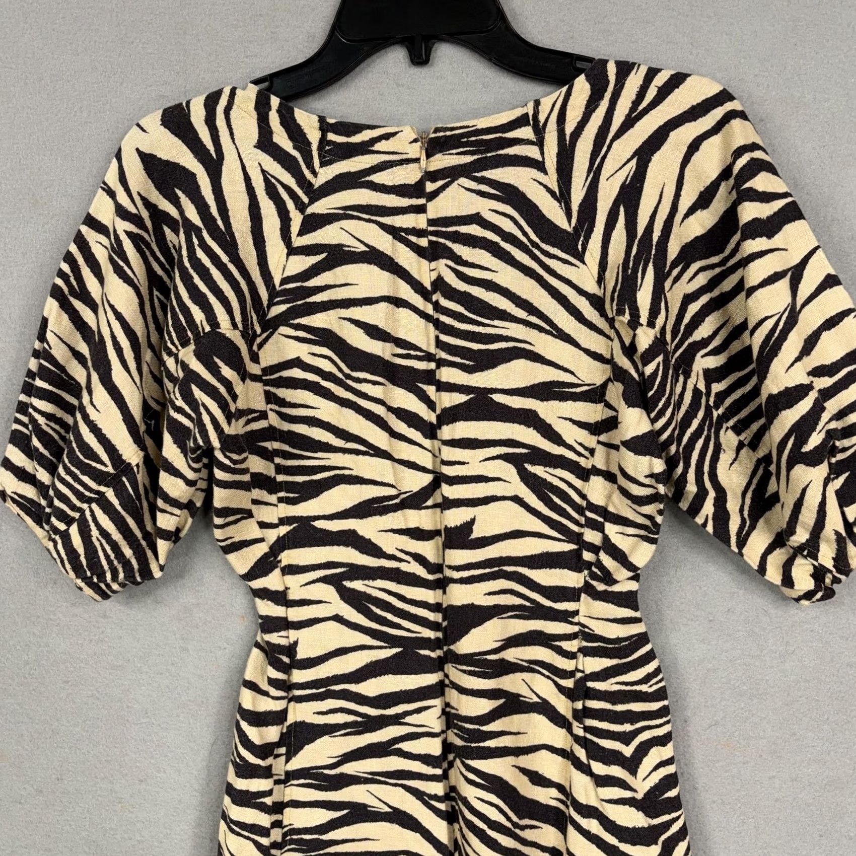 NICHOLAS VINTAGE Nicholas Dress Womens US 2 Beige Zebra Print Puff Sleeve Linen Mini Shift Shirt Girls Size XS / US 0-2 / IT 36-38 - 7 Thumbnail