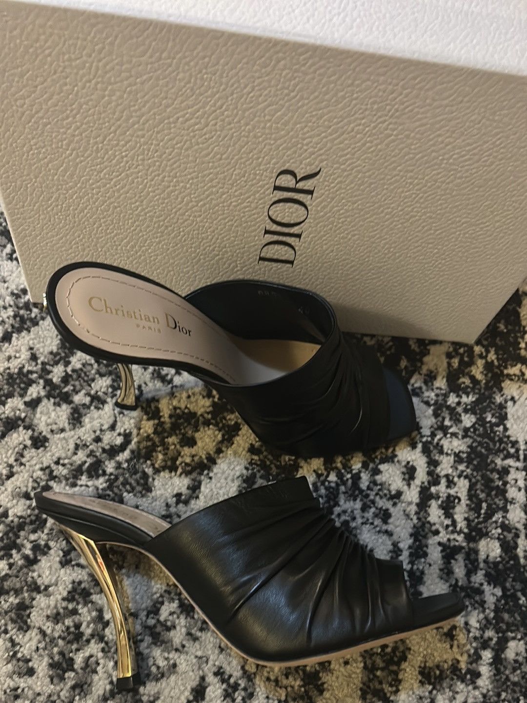 Dior Christian Dior D-Fame Heeled Sandal Black Pleated Lambskin Size US 10 / IT 40 - 2 Thumbnail