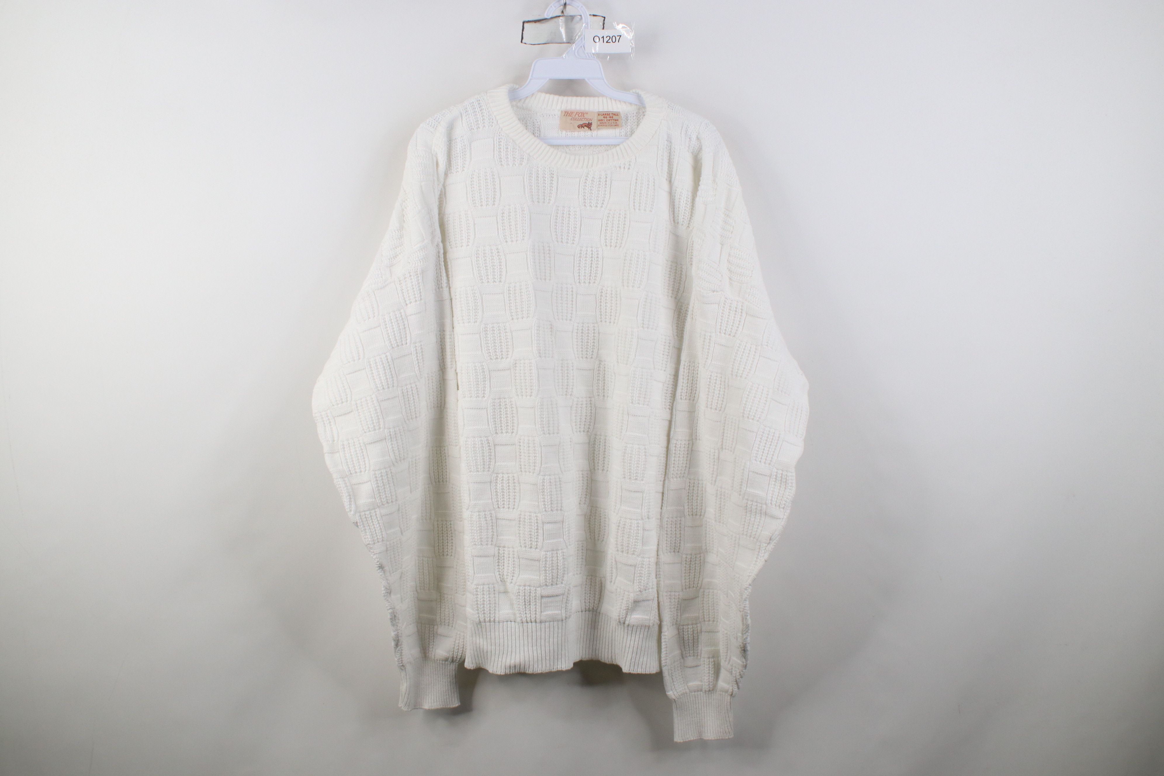Vintage Vintage 90s Streetwear Checkered Knit Sweater White USA Size US XL / EU 56 / 4 - 1 Thumbnail