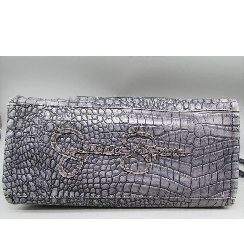Designer Jessica Simpson Denim Croc Embossed PVC Satchel Handbag Size ONE SIZE - 5 Thumbnail