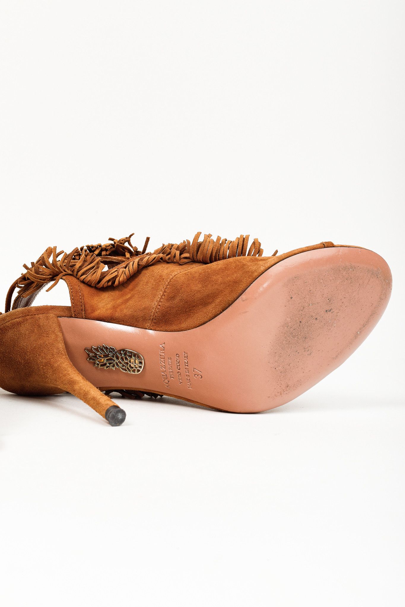 Aquazzura Aquazurra Brown Suede Sexy Fringe Heeled Sandals Size US 6.5 / IT 36.5 - 5 Thumbnail