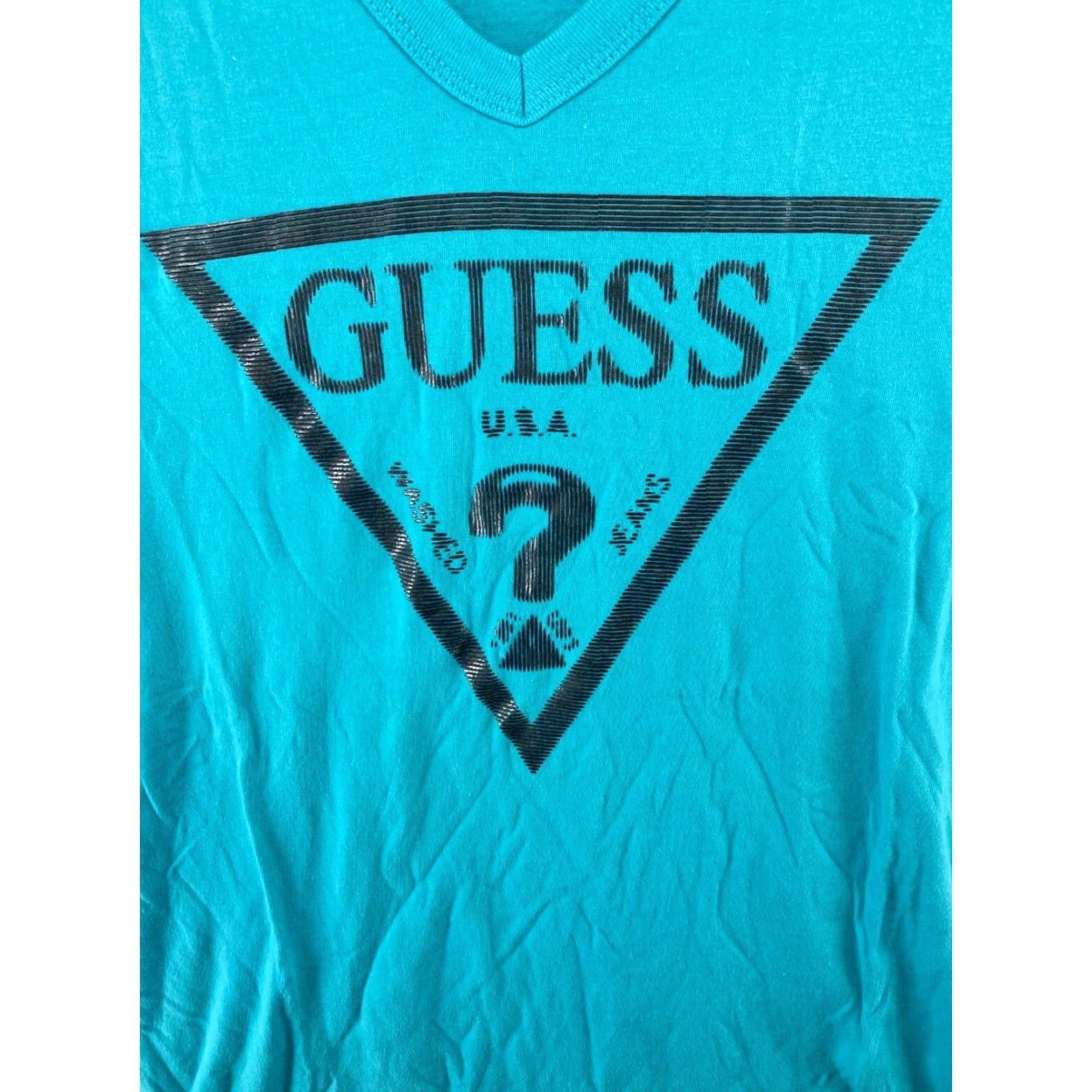 Guess GUESS Mens T-Shirt Medium Blue Spellout Logo - 90s Designer Graphic Print Crew Neck Cotton Jersey Short Sleeve Adult M Mens Size US M / EU 48-50 / 2 - 4 Thumbnail