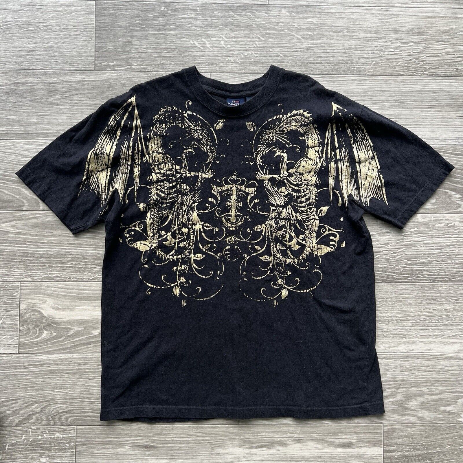 Vintage Y2K Dragon AOP Grunge Emo Skater Size Large T-Shirt