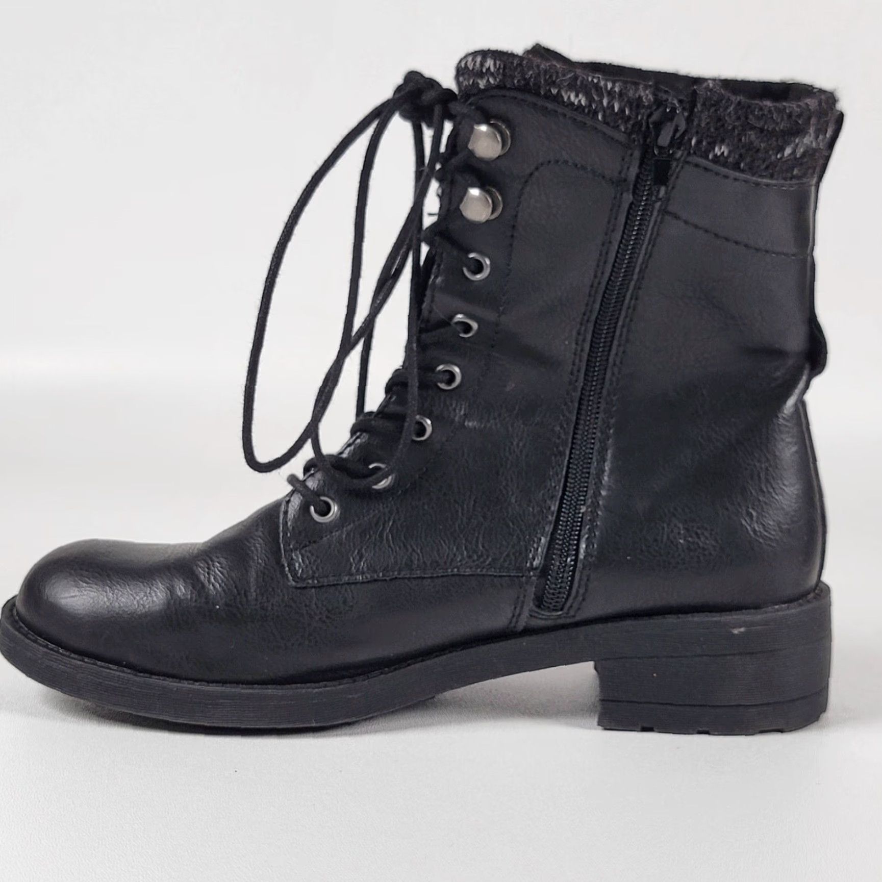 Vintage Rocketdog Boots Women Size 9 US 39.5 Black Leather Knit Fabric Combat Zip Mid-Calf Size US 9 / IT 39 - 5 Thumbnail