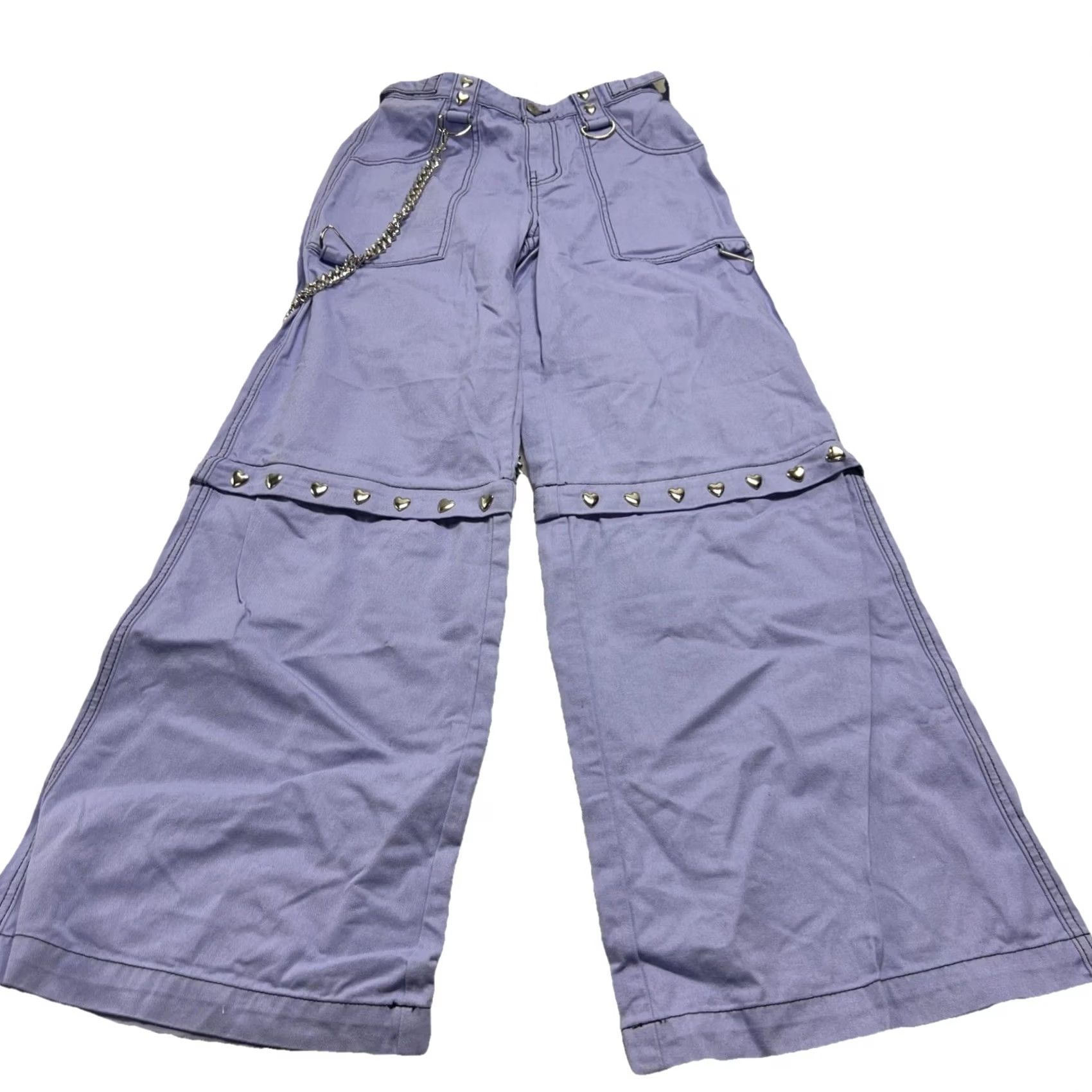 Vintage VINTAGE Widow Lavender Studded Wide Leg Pants Goth Y2K Rave Chain Size XS Size 26" / US 2 / IT 38 - 2 Thumbnail