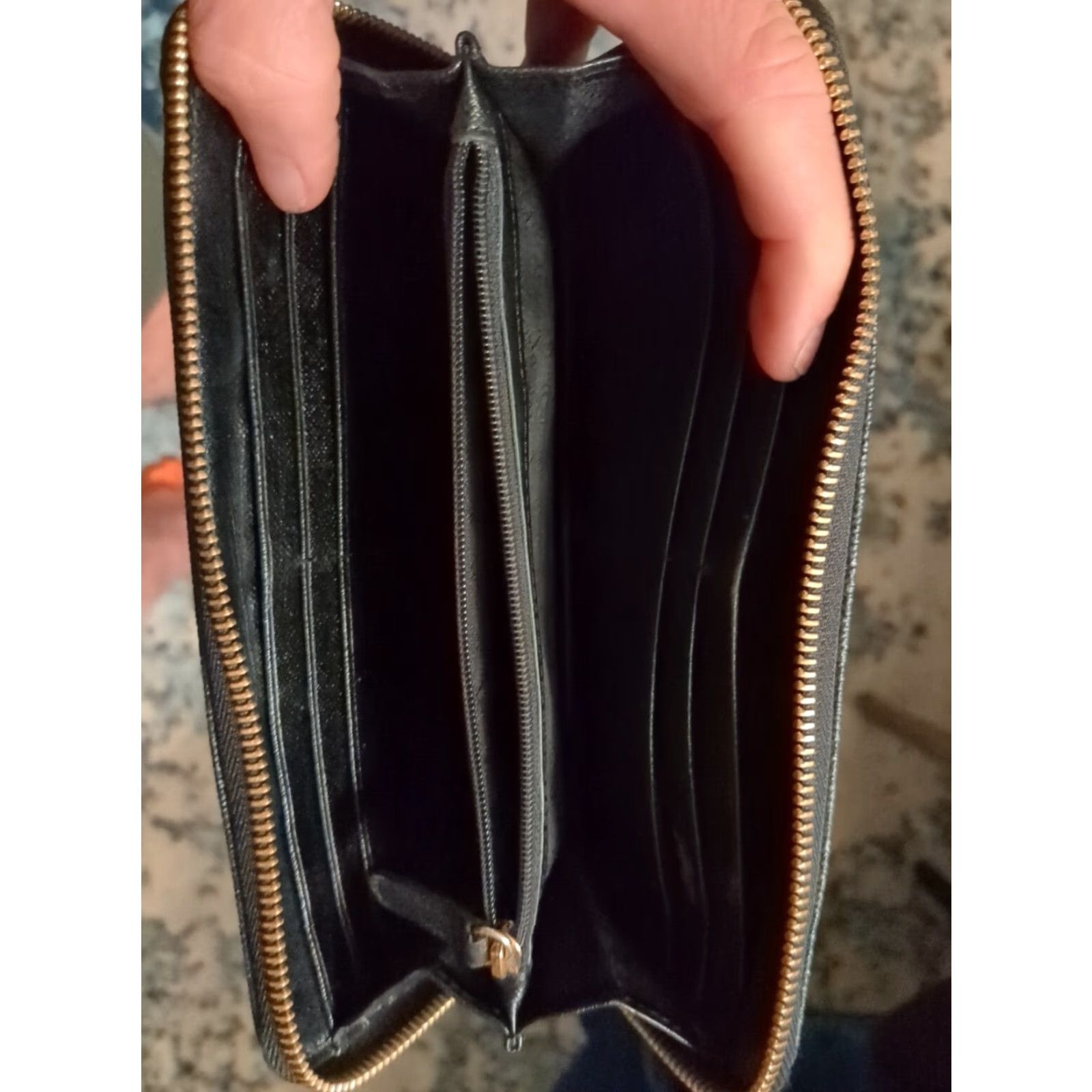 Michael Kors VINTAGE Michael Kors Wallet Dark Gray Leather Gold Clutch Zip Inner Pockets Organizer Credit Card Small Women Black Absinthe Jet Set Gloves? Size ONE SIZE - 2 Thumbnail
