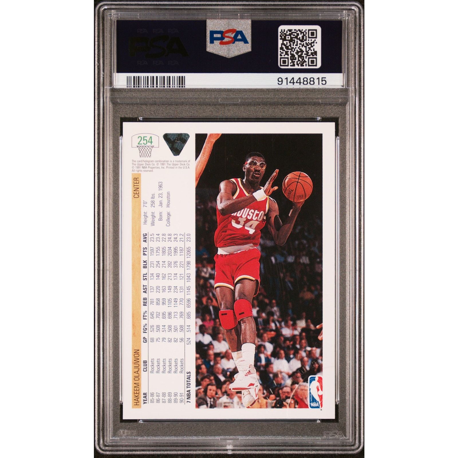 NBA 1991 Upper Deck #254 Hakeem Olajuwon AUTO PSA Authentic Size ONE SIZE - 2 Thumbnail