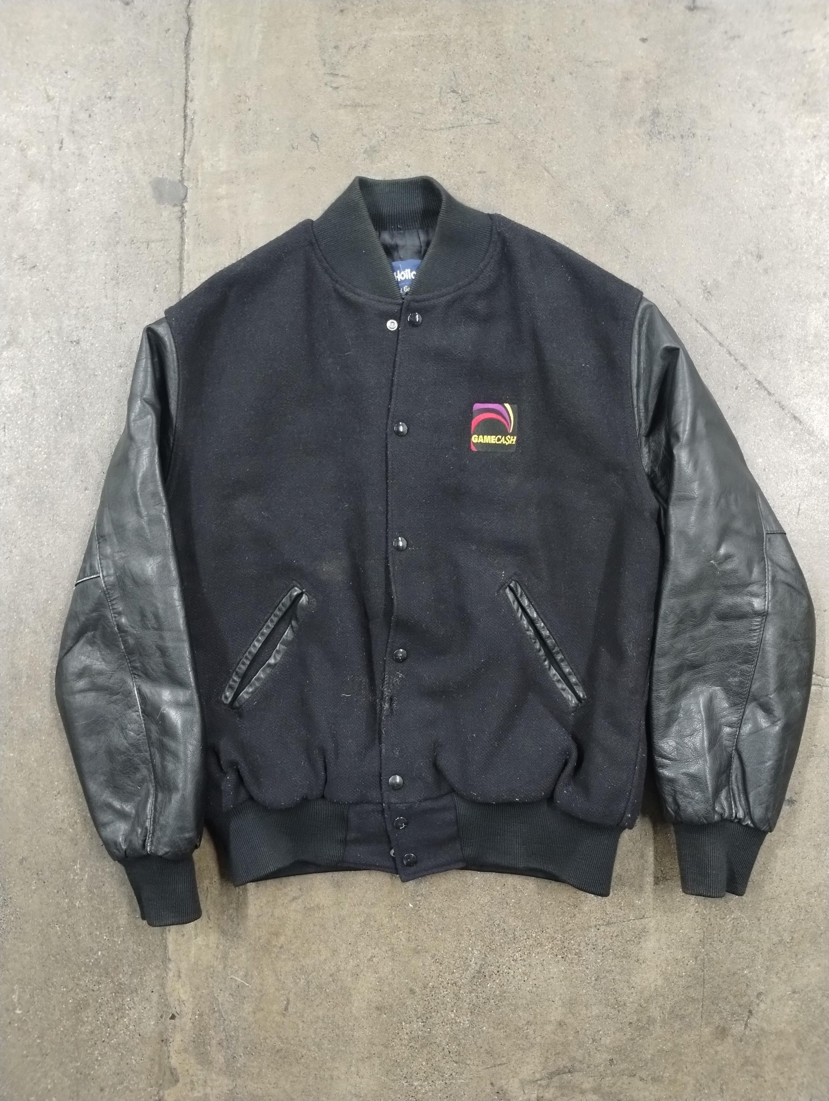 image of American College x Vintage Gamecash 1990S Black Varsity Jacket, Men's (Size Large)