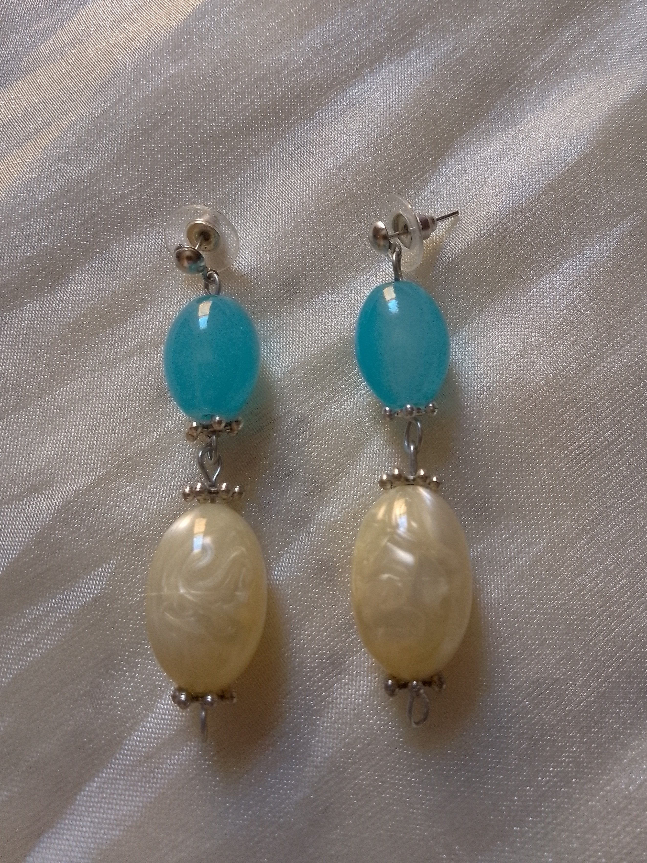 Handmade Earrings Vintage Antique Pieces '70 Recycled Blue/Ivory Size ONE SIZE - 2 Thumbnail