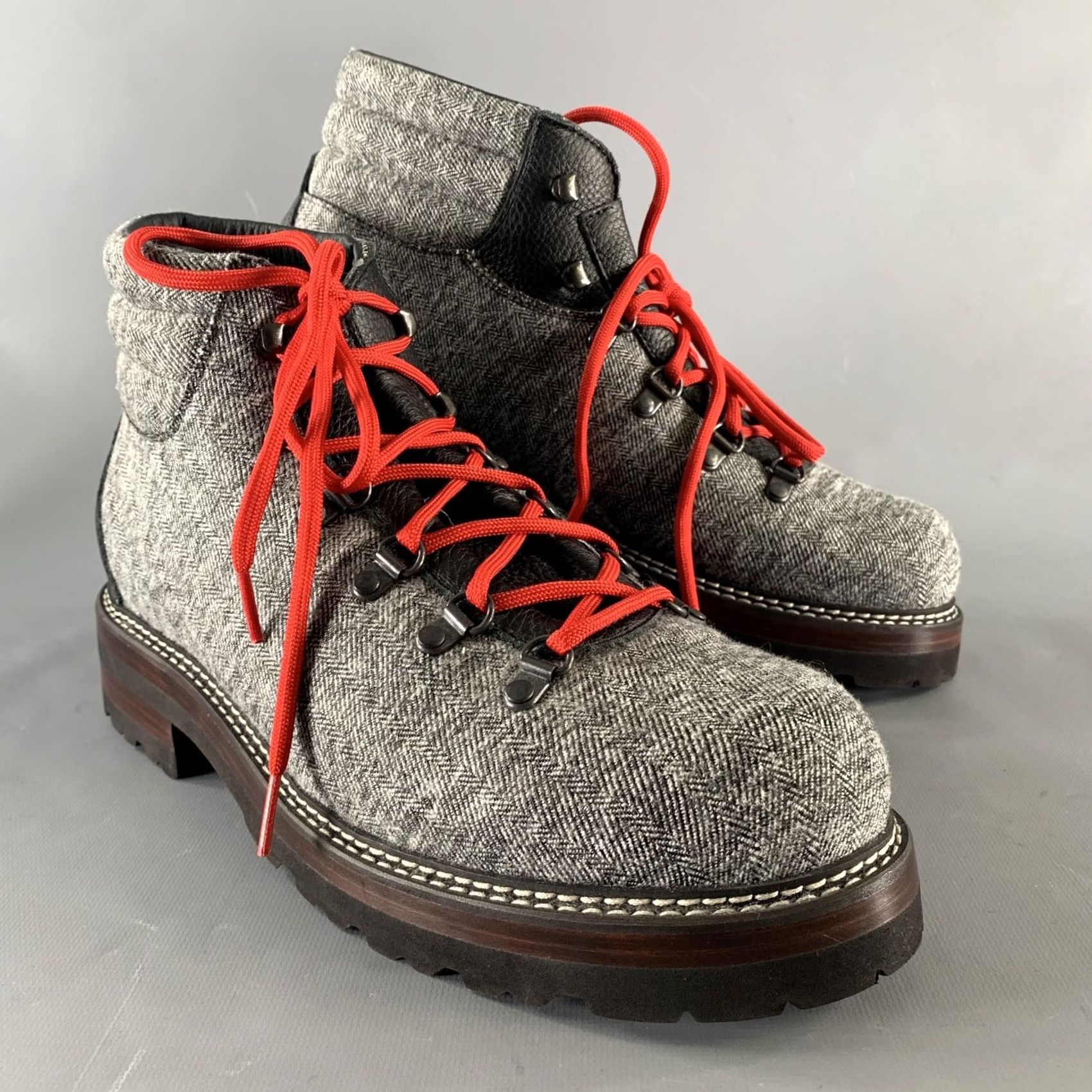 Vintage MONTELLIANA Size 12 Grey Tweed Wool Ankle Boots Mens Wool Upper Black Trim Boots Size US 12 / EU 45 - 2 Thumbnail