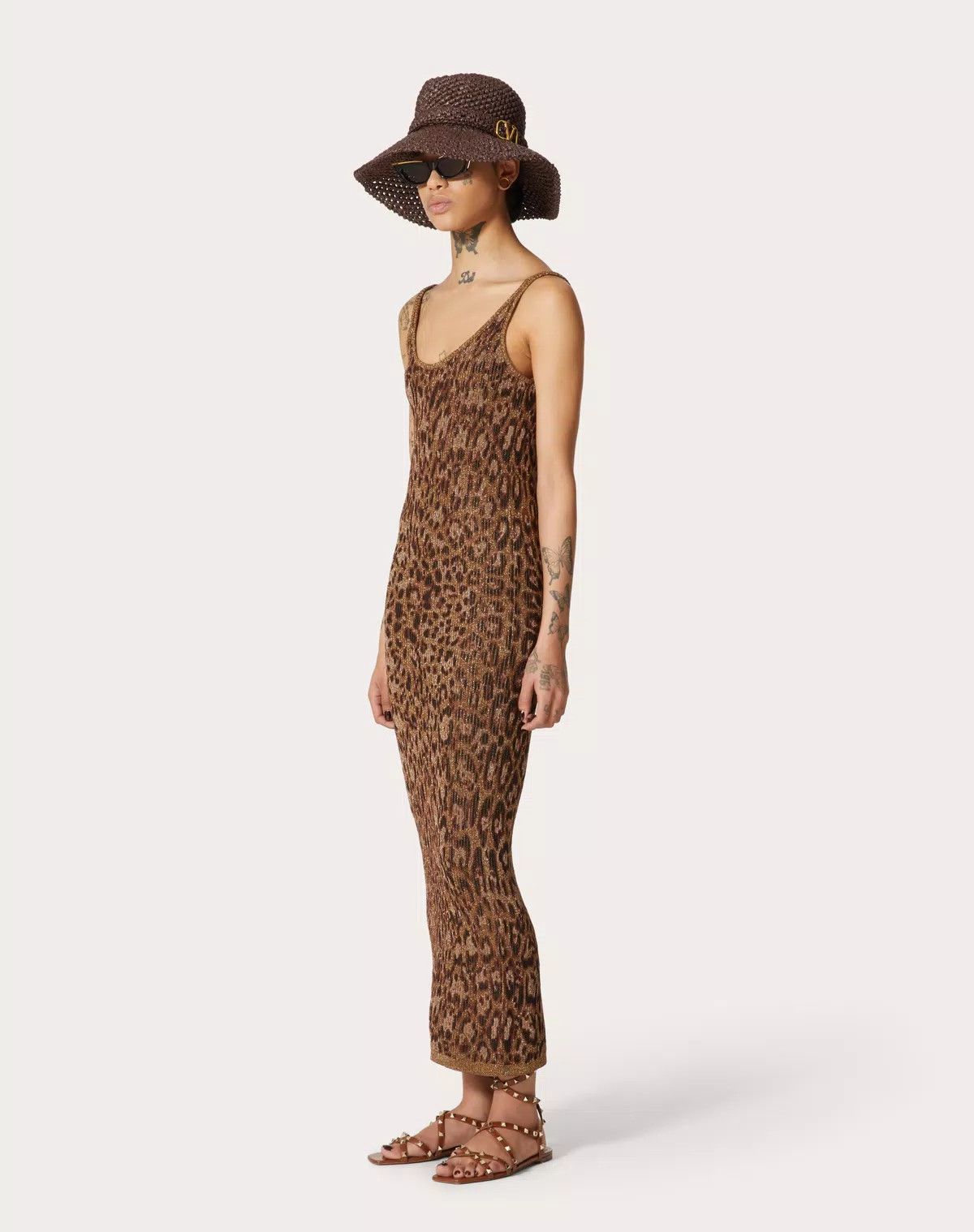 Valentino o1s1wg110625 Animalier Jacquard Cotton Lurex Dress in Brown Size XL / US 12-14 / IT 48-50 - 3 Thumbnail