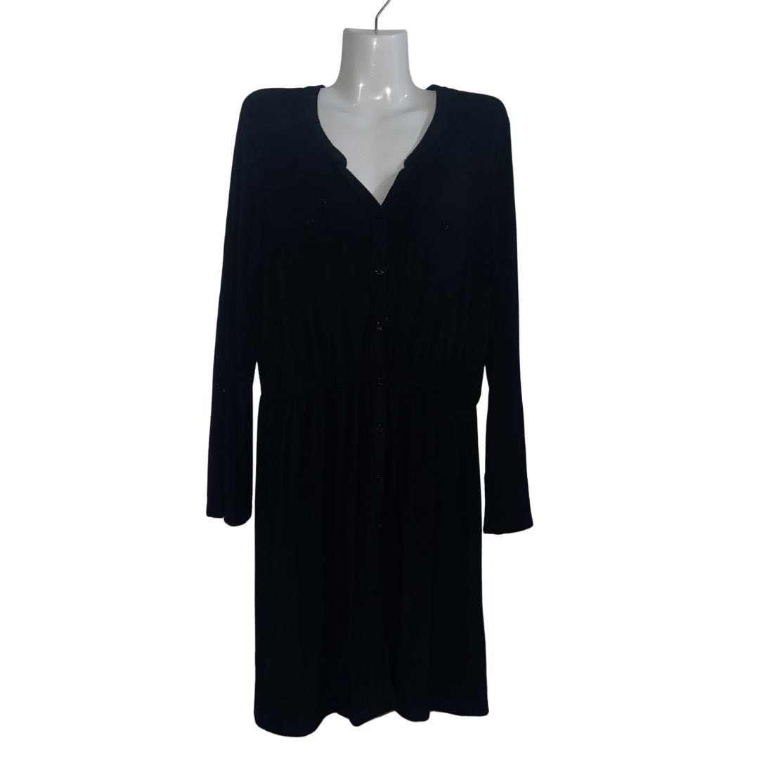 Other MIX by 41Hawthorn VNeck Shirt Dress Black Long Sleeve Midi Size M / US 6-8 / IT 42-44 - 1 Thumbnail