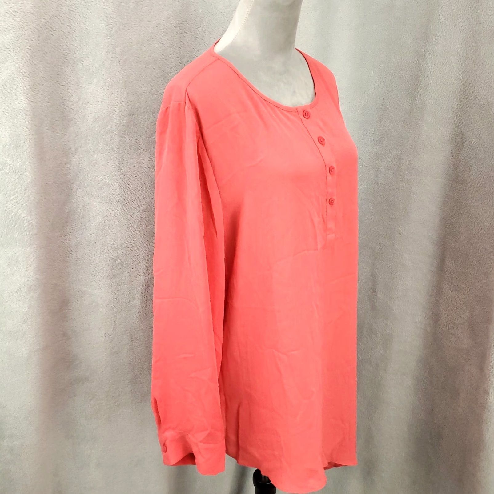 Vintage Chicos Blouse Tunic Womens XL Coral Henley Popover Asymmetrical Hem Artsy Size XL / US 12-14 / IT 48-50 - 2 Thumbnail