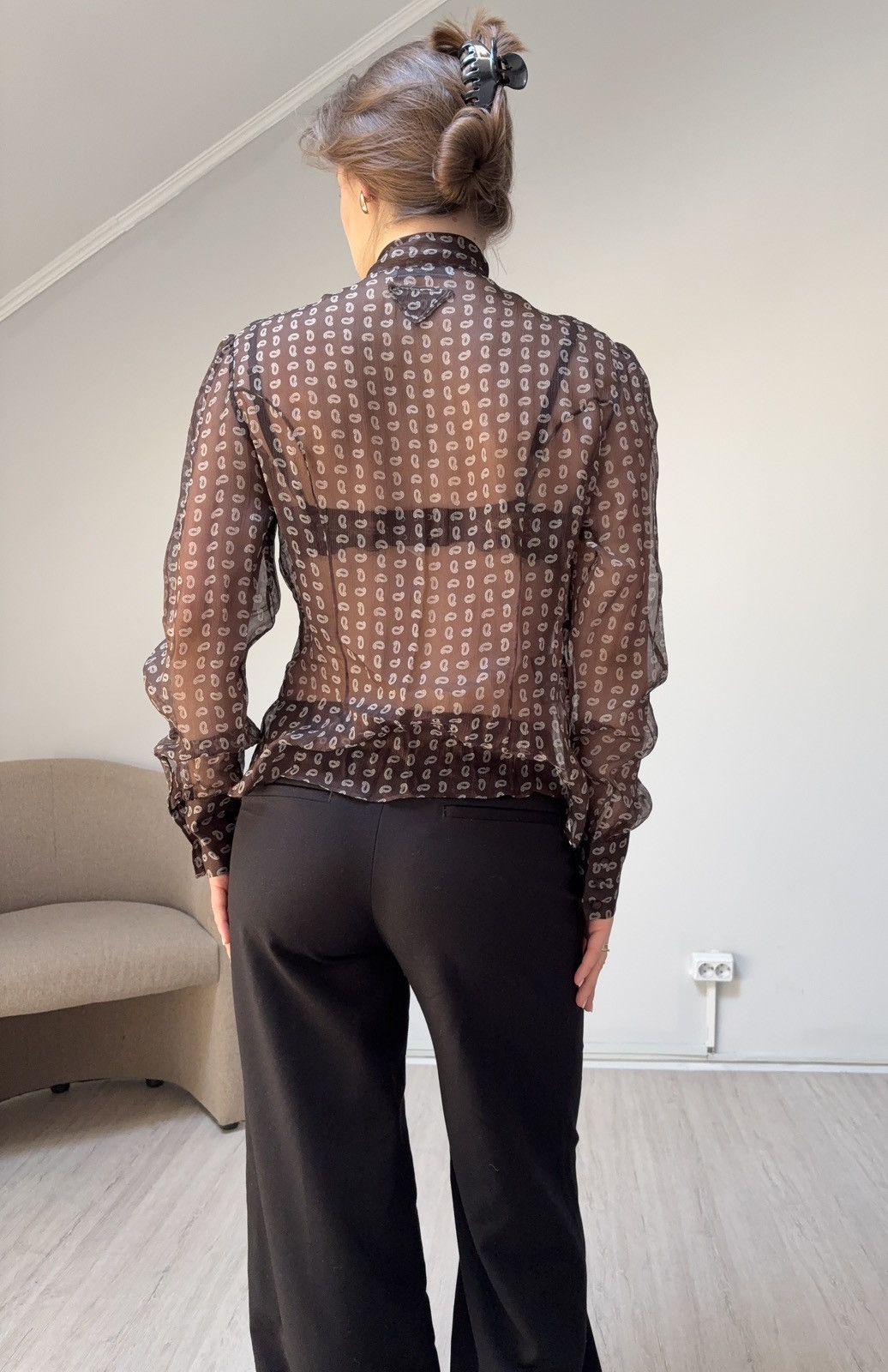 Prada Prada Paisley Print Silk Chiffon Sheer Blouse Brown Size 44 Size S / US 4 / IT 40 - 2 Thumbnail