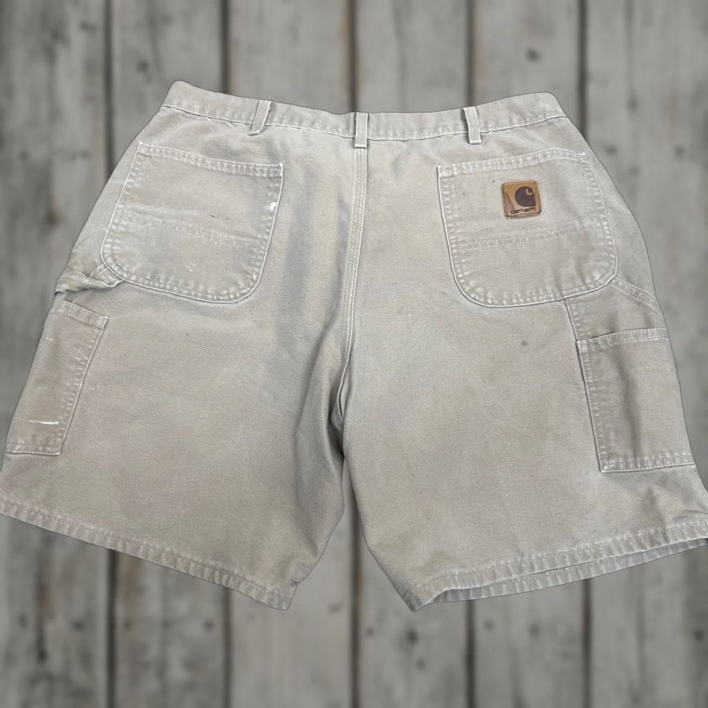VINTAGE Carhartt B25 Men’s Khaki Canvas Duck Carpenter Utility Shorts Size 38 Cargo Workwear Beige 90s Mens