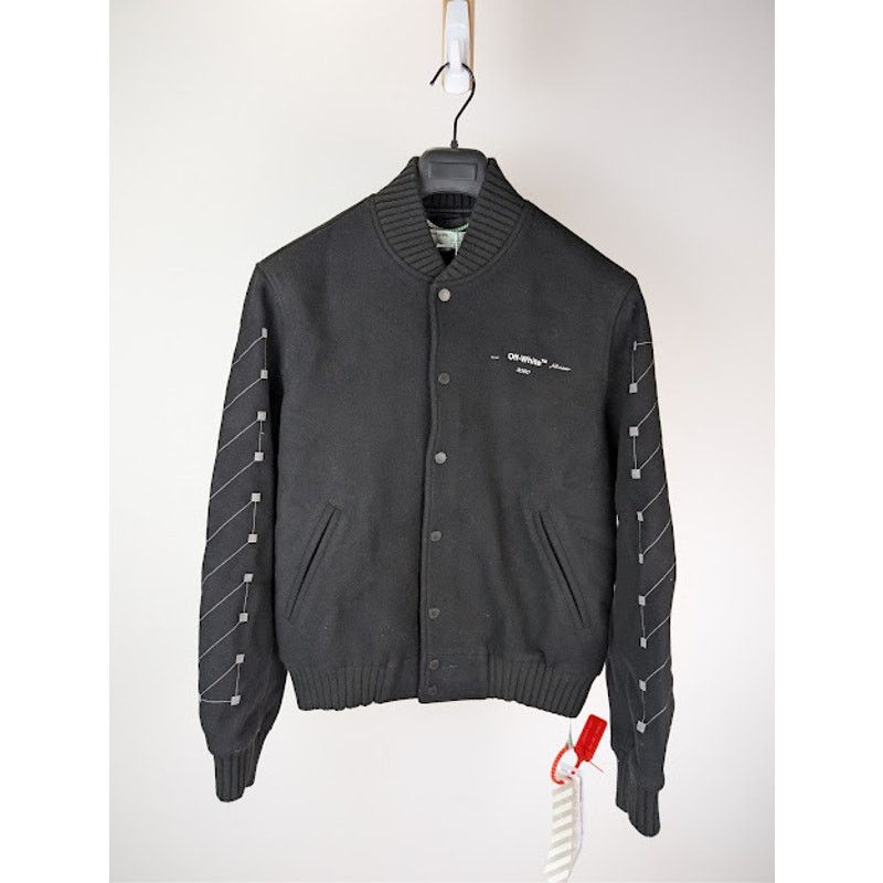 Off-White o1rshd1 Virgil Abloh Arrows Varsity Jacket in Black / White Size US M / EU 48-50 / 2 - 2 Thumbnail