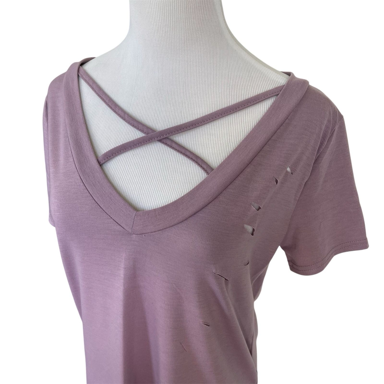 Other NWT Purple Short Sleeve V-Neck Criss Cross Slashed Tee Shirt Size M / US 6-8 / IT 42-44 - 2 Thumbnail